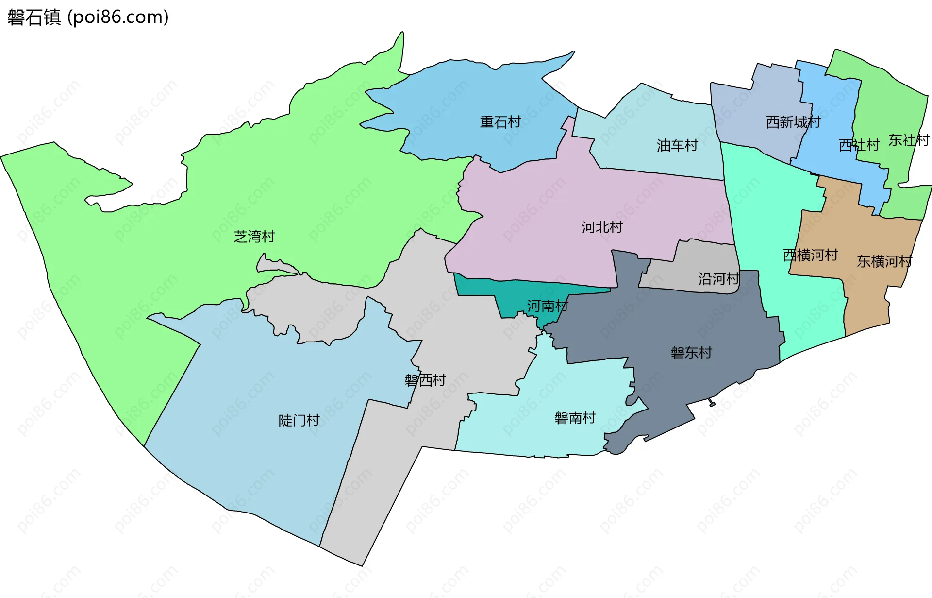 磐石镇边界地图(五级行政区划)