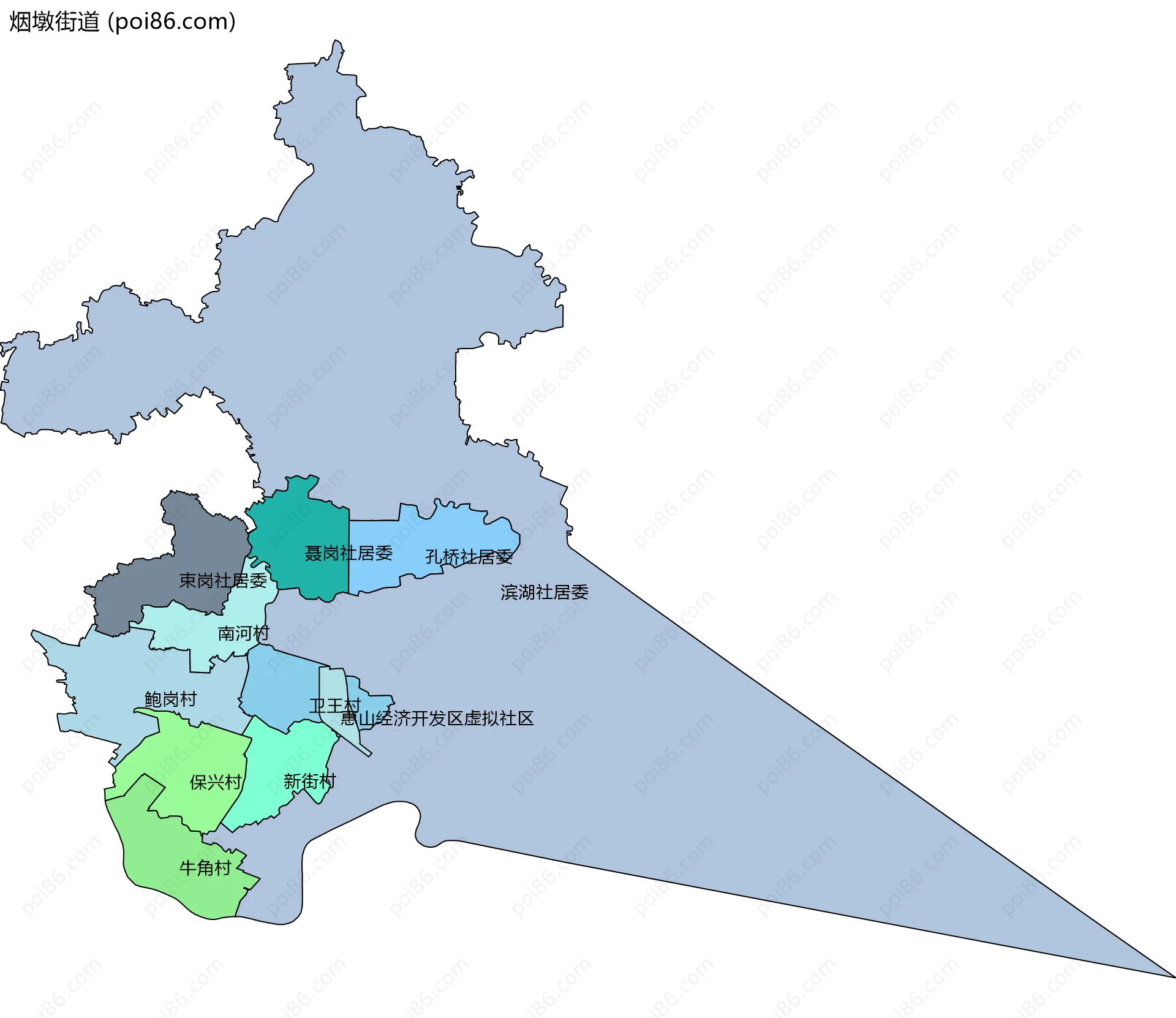 烟墩街道边界地图(五级行政区划)