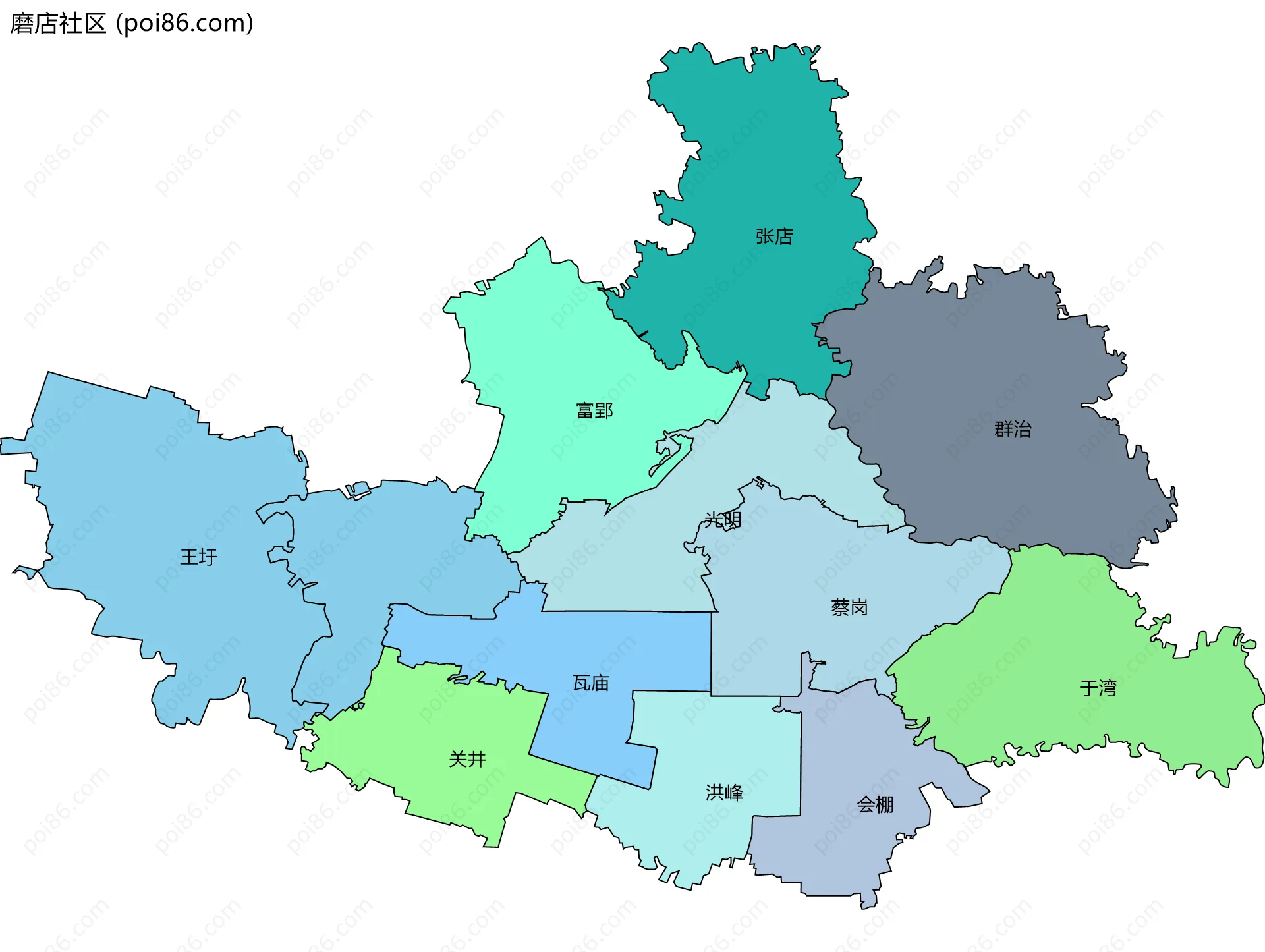 磨店社区边界地图(五级行政区划)