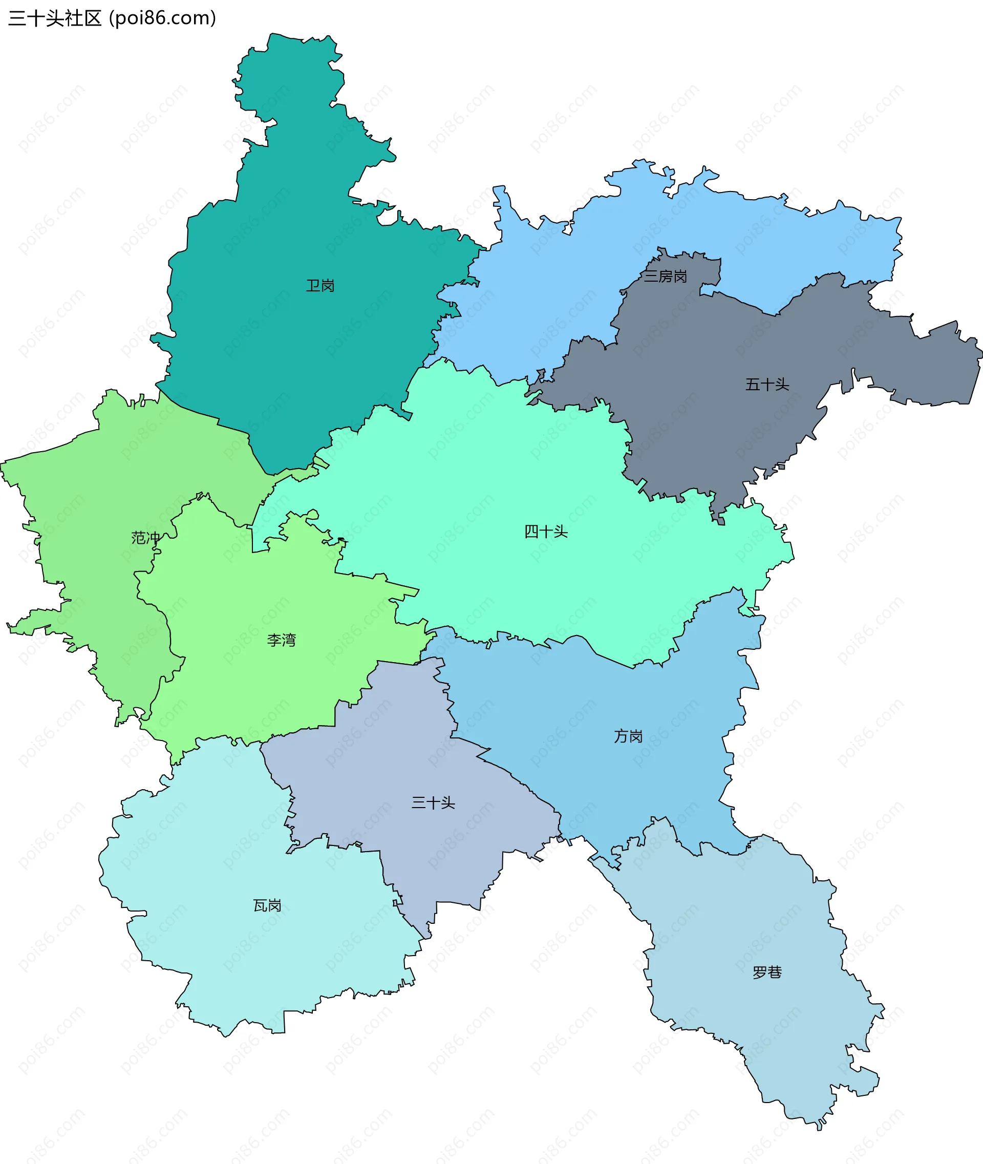 三十头社区边界地图(五级行政区划)