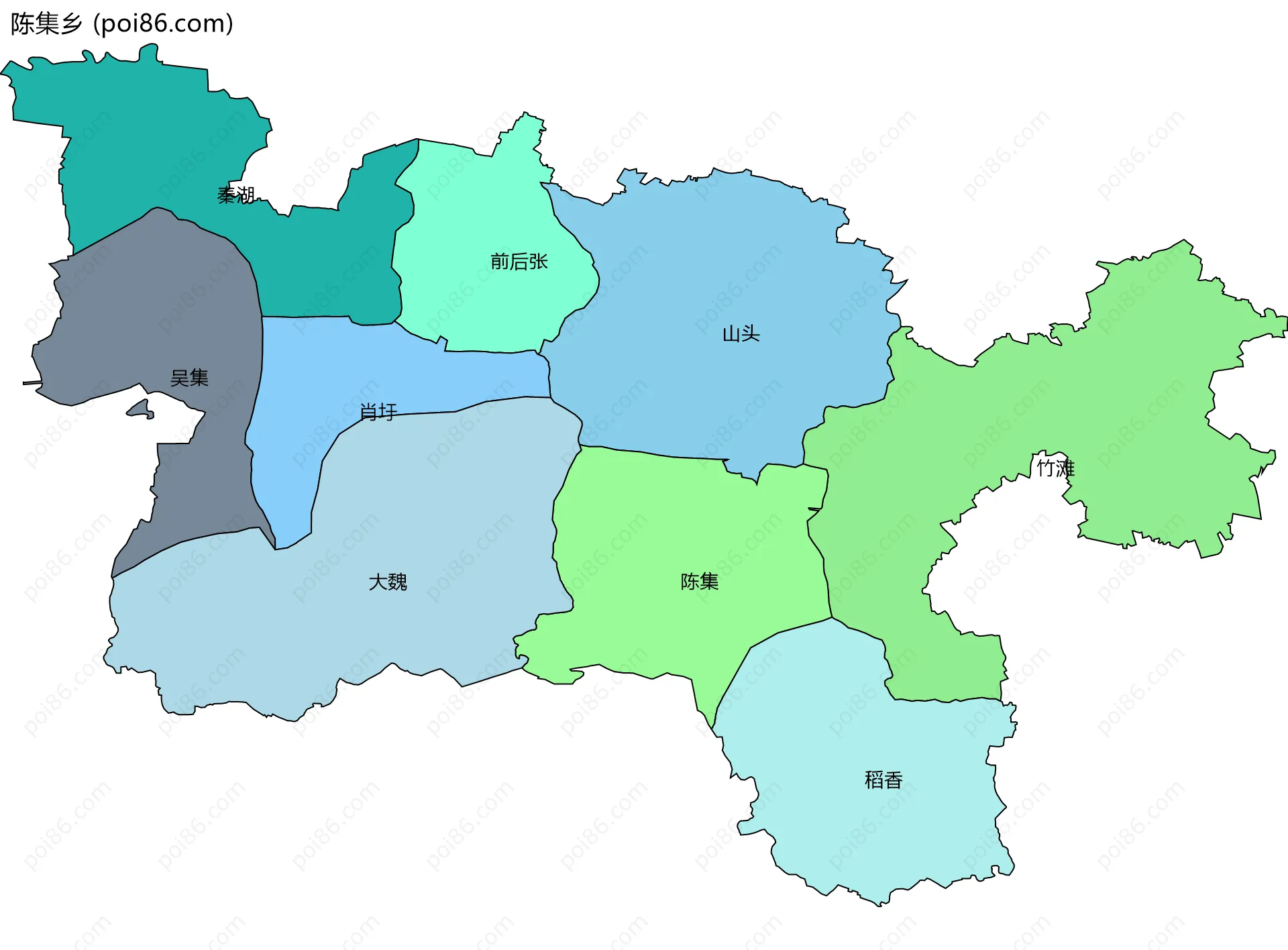 陈集乡边界地图(五级行政区划)