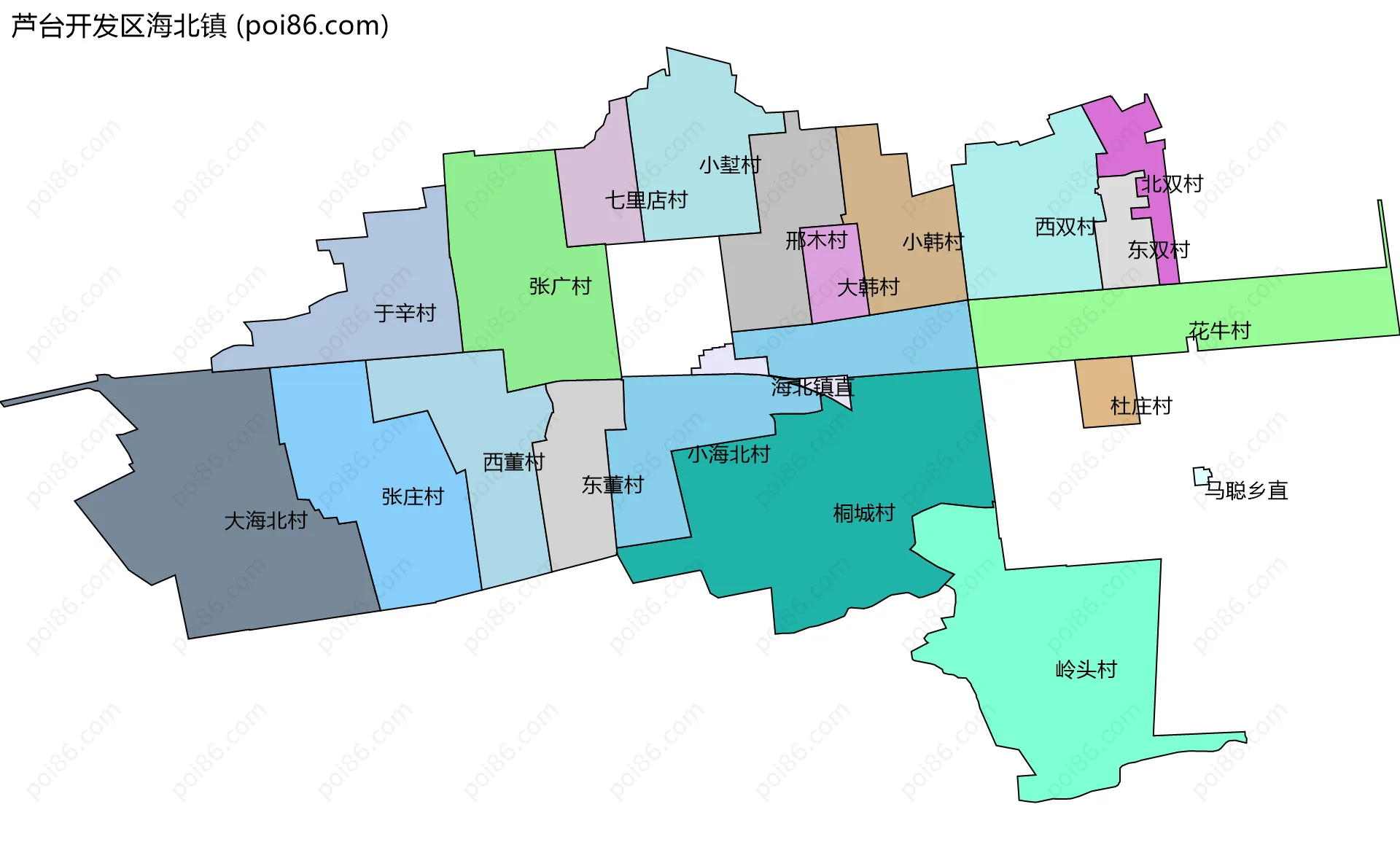 芦台开发区海北镇边界地图(五级行政区划)