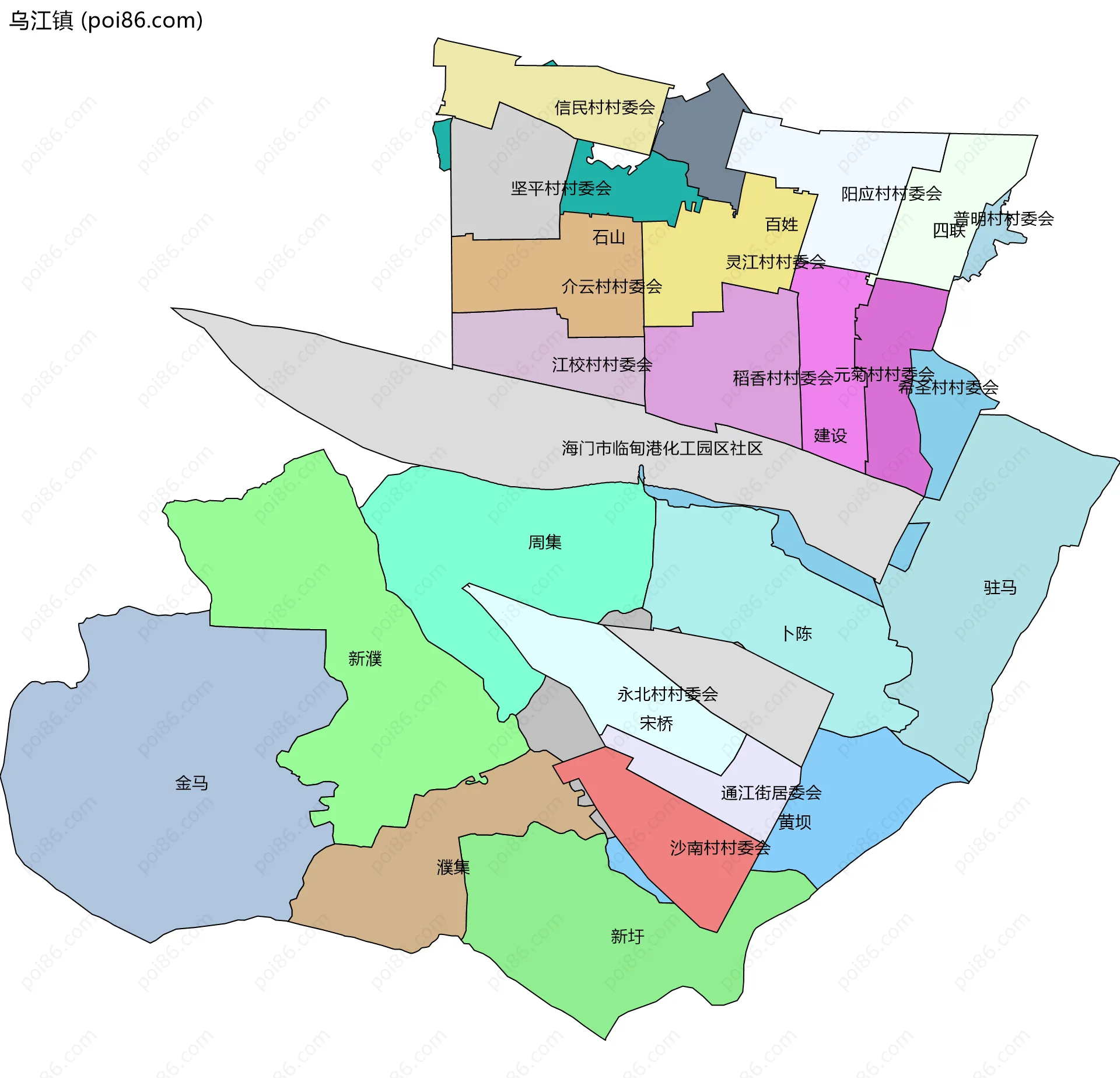 乌江镇边界地图(五级行政区划)