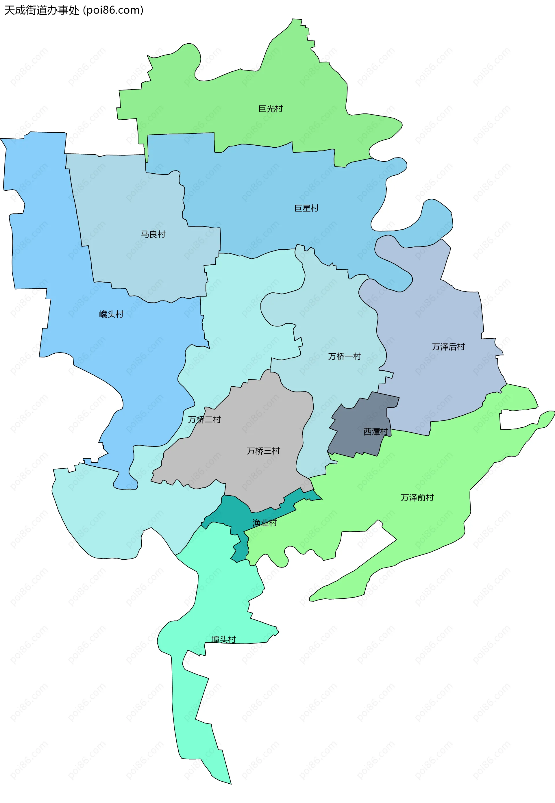 天成街道办事处边界地图(五级行政区划)