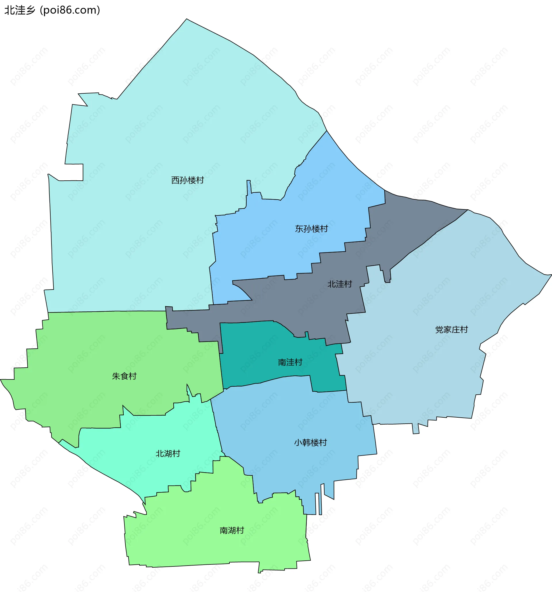 北洼乡边界地图(五级行政区划)