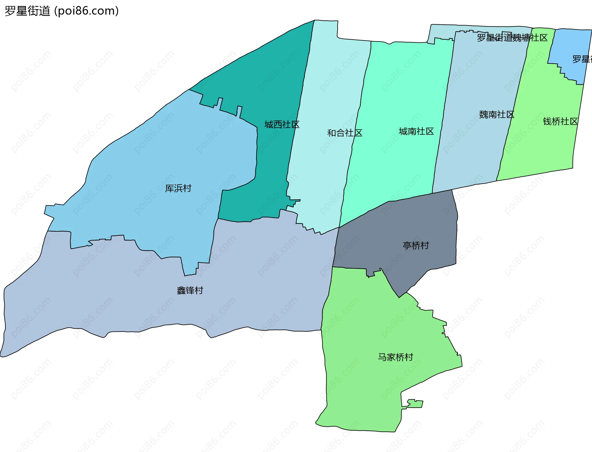 罗星街道边界地图(五级行政区划)
