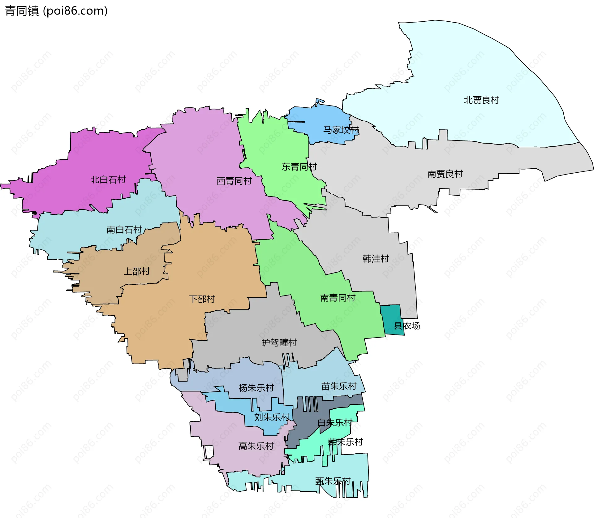 青同镇边界地图(五级行政区划)