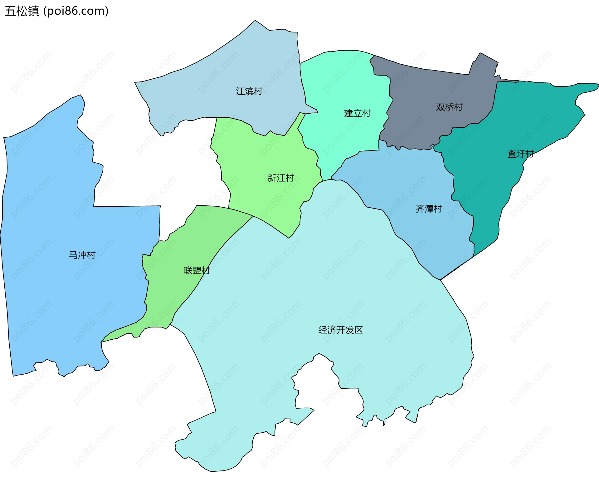 五松镇边界地图(五级行政区划)