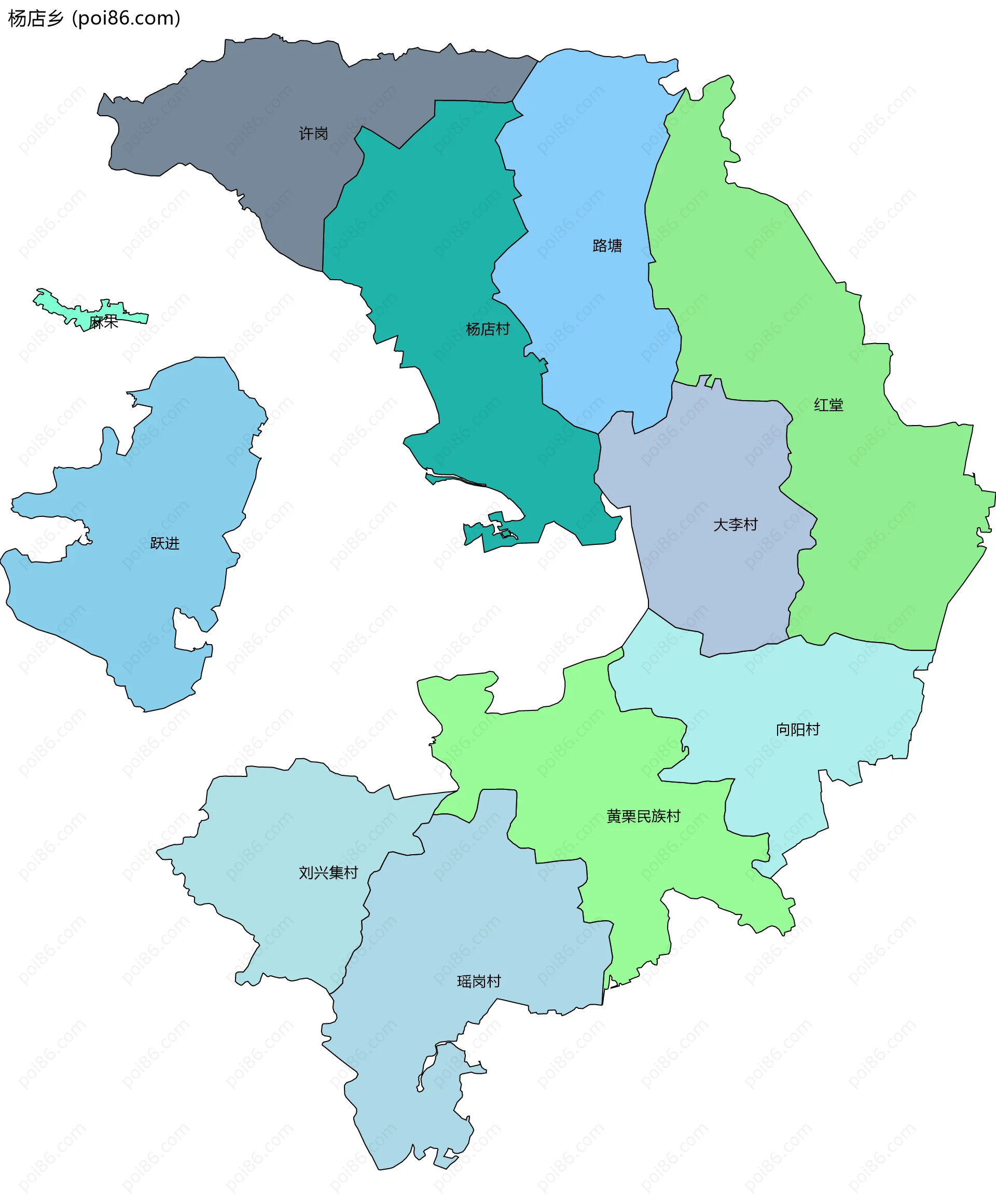 杨店乡边界地图(五级行政区划)