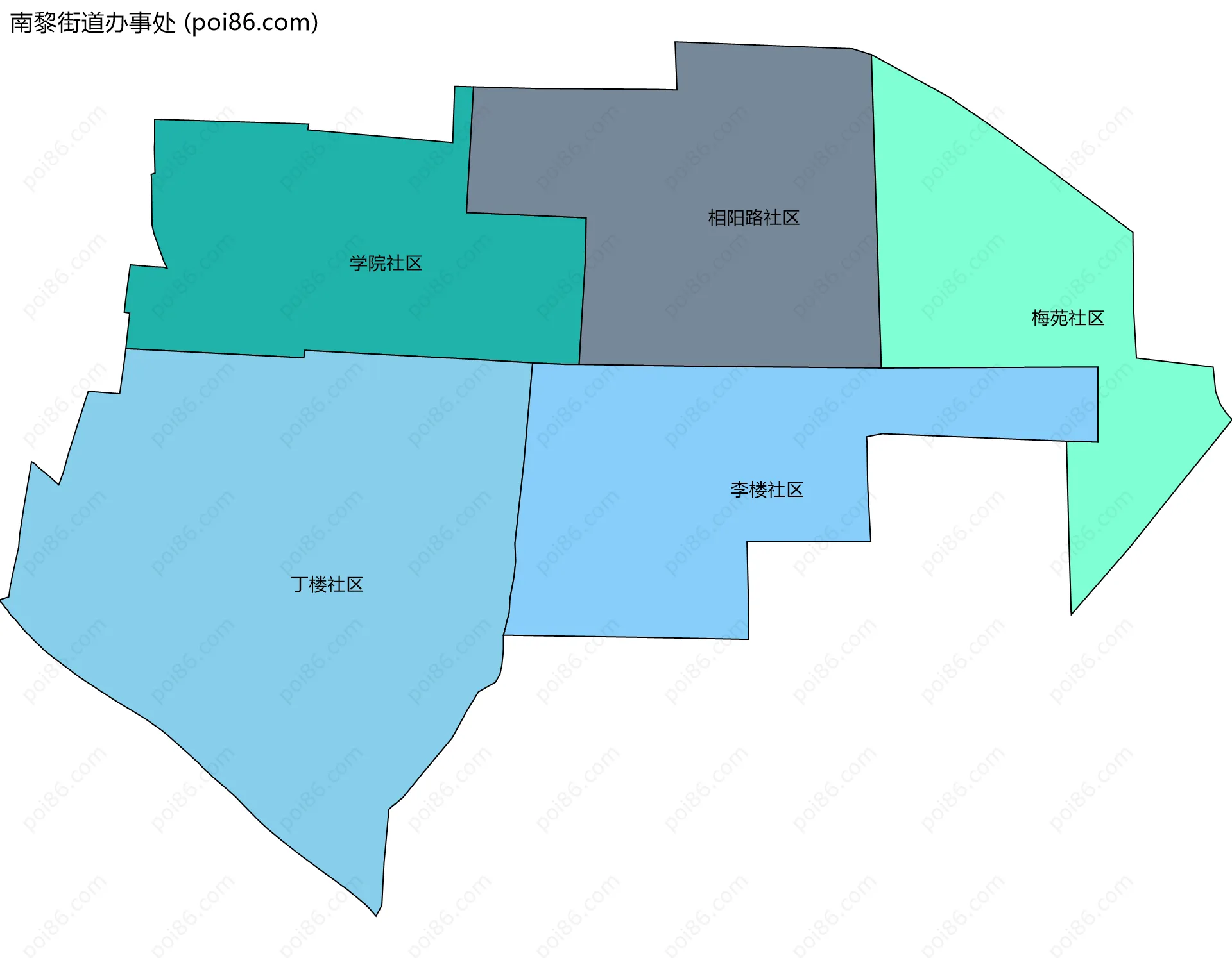 南黎街道办事处边界地图(五级行政区划)