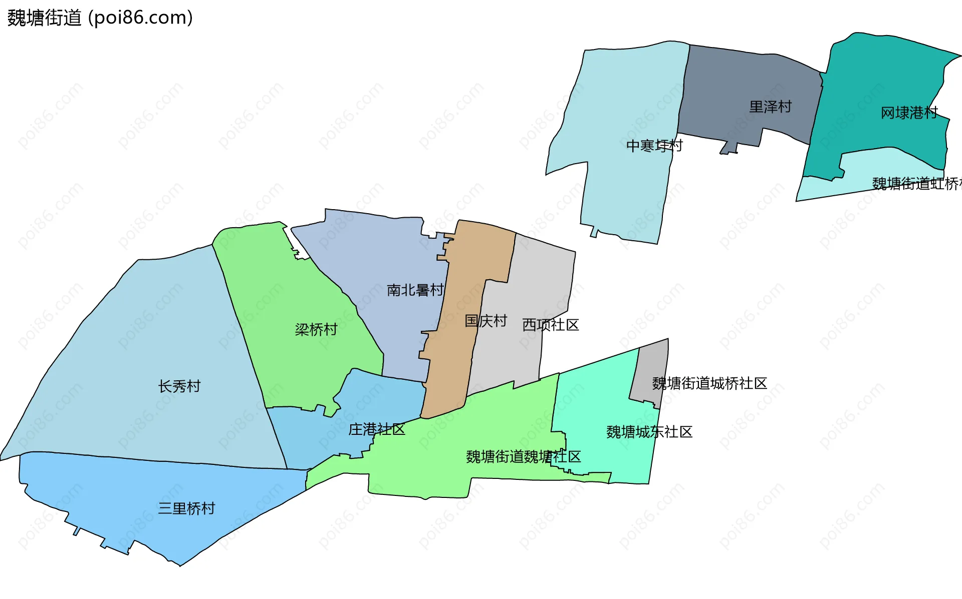 魏塘街道边界地图(五级行政区划)