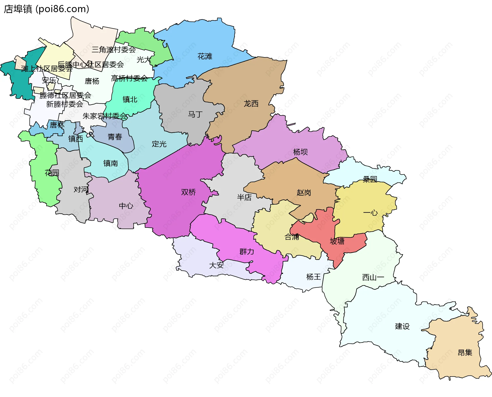 店埠镇边界地图(五级行政区划)