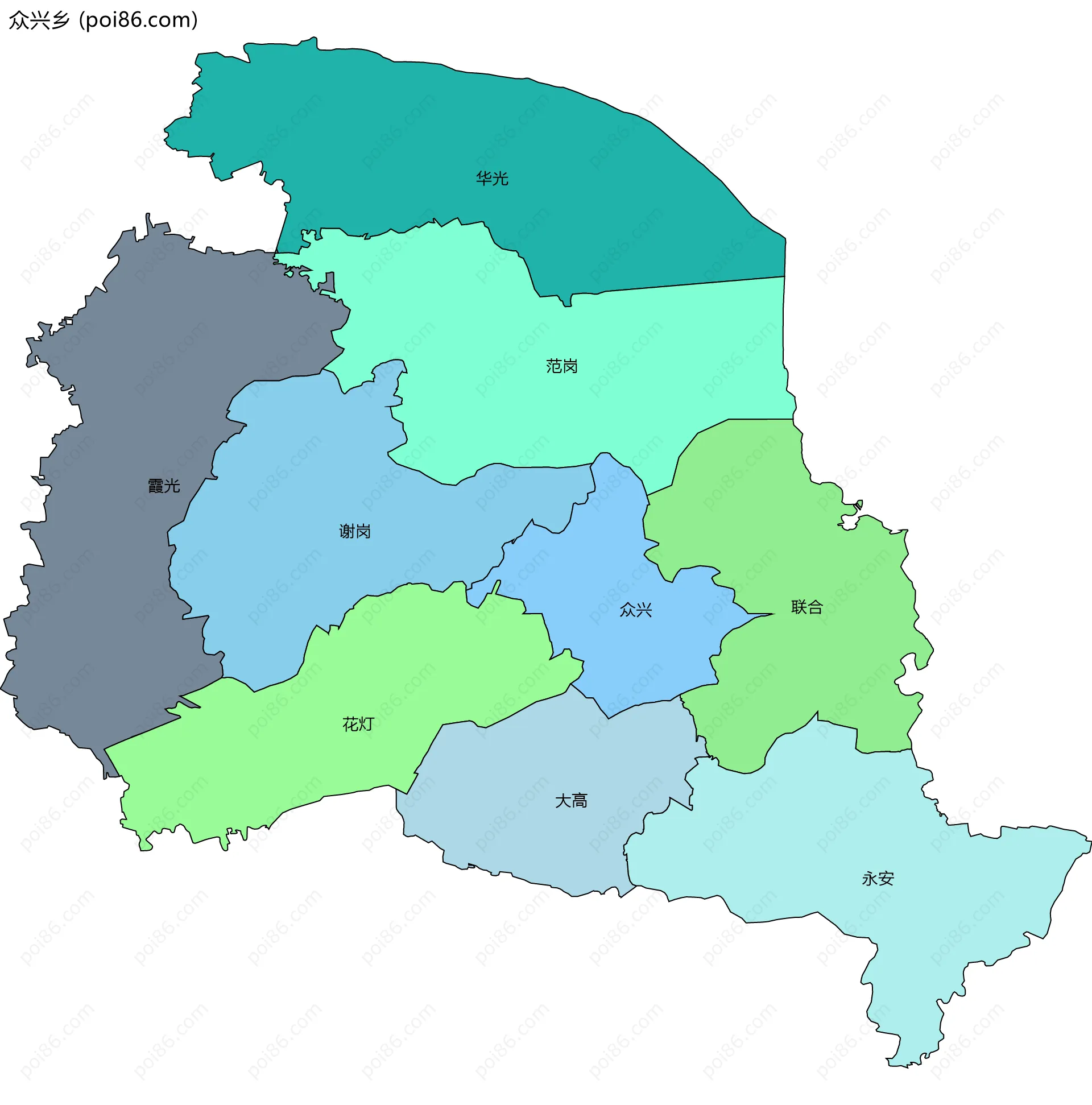 众兴乡边界地图(五级行政区划)