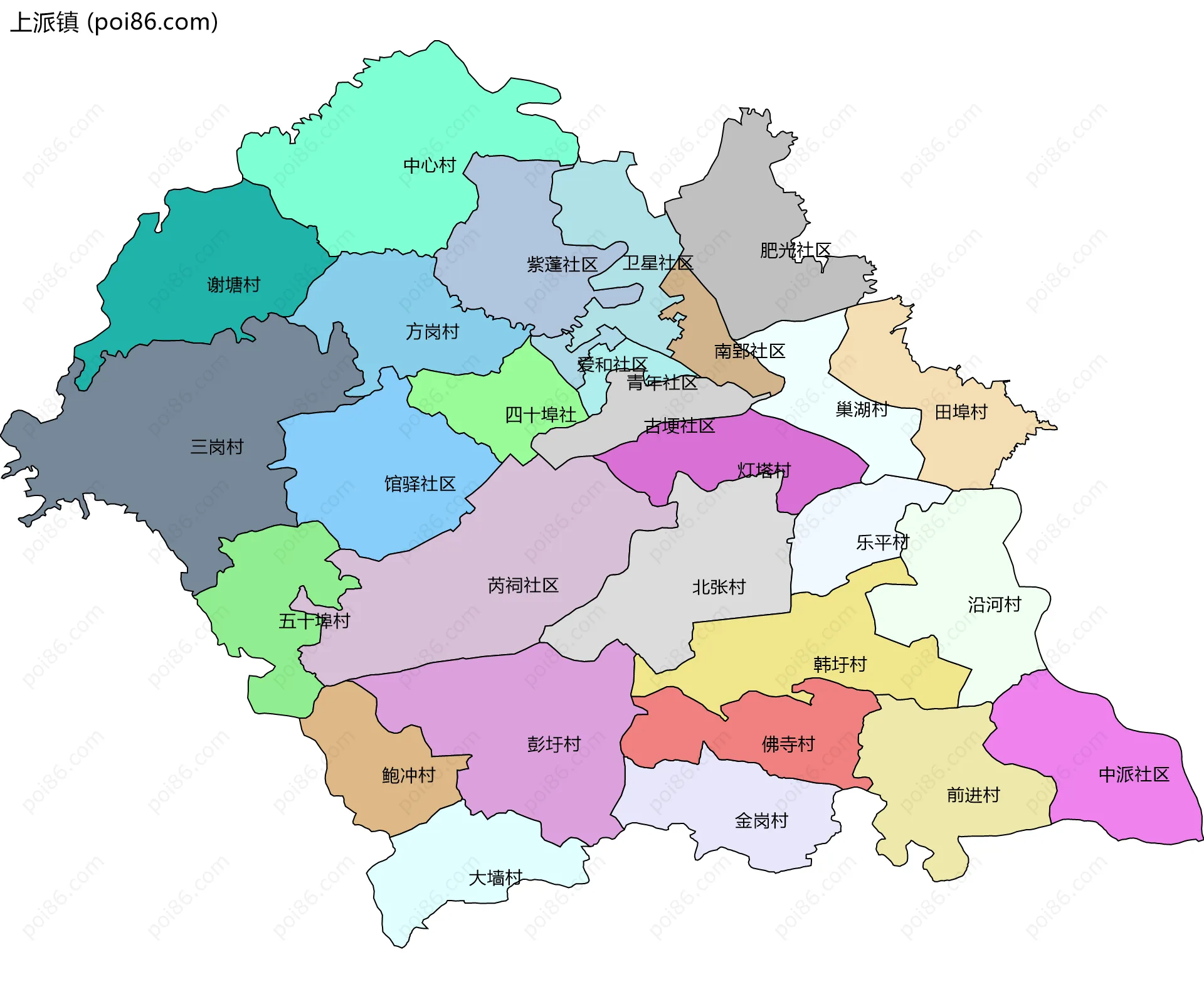 上派镇边界地图(五级行政区划)