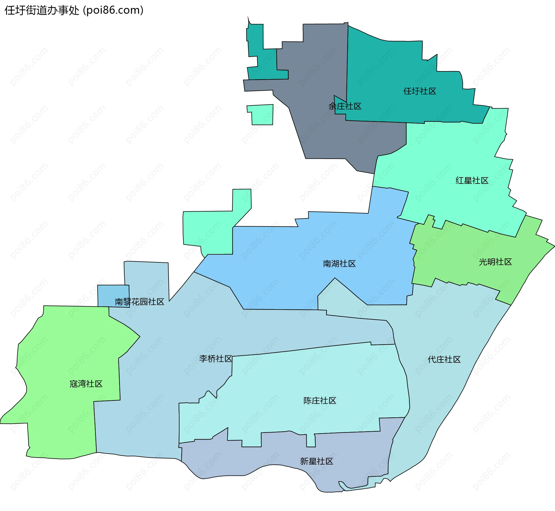 任圩街道办事处边界地图(五级行政区划)