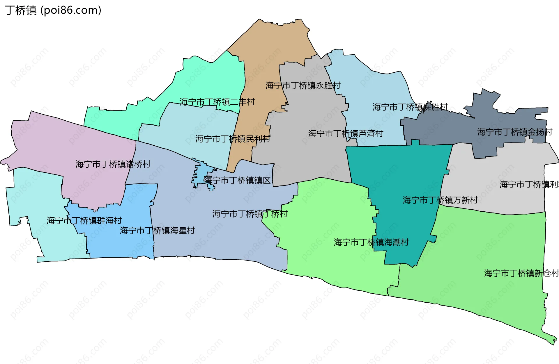 丁桥镇边界地图(五级行政区划)