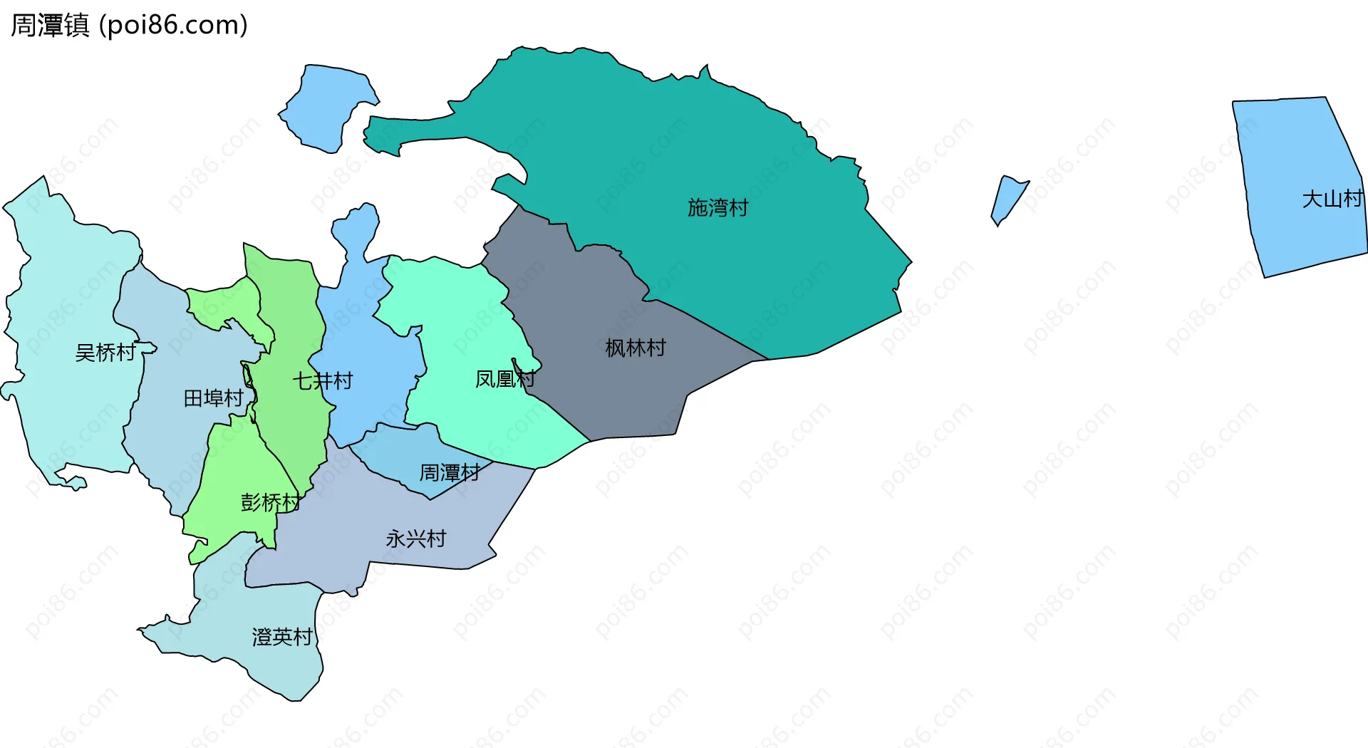 周潭镇边界地图(五级行政区划)