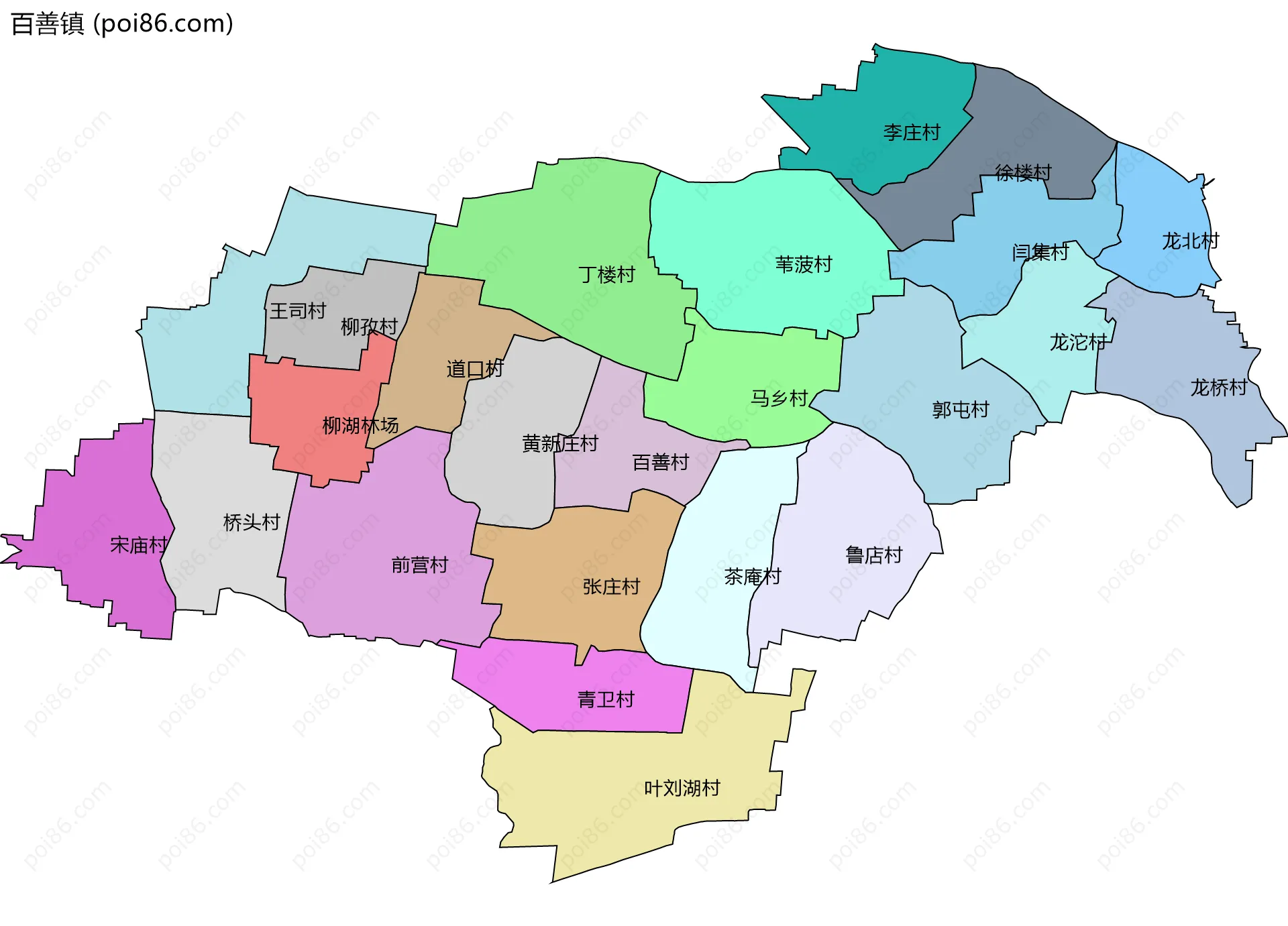百善镇边界地图(五级行政区划)