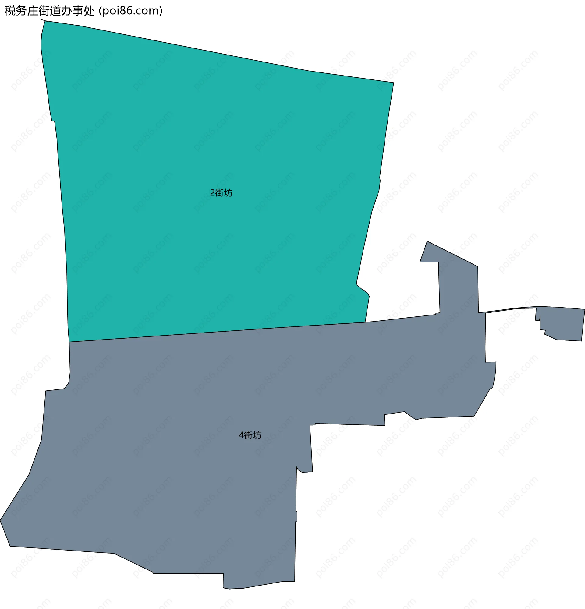 税务庄街道办事处边界地图(五级行政区划)