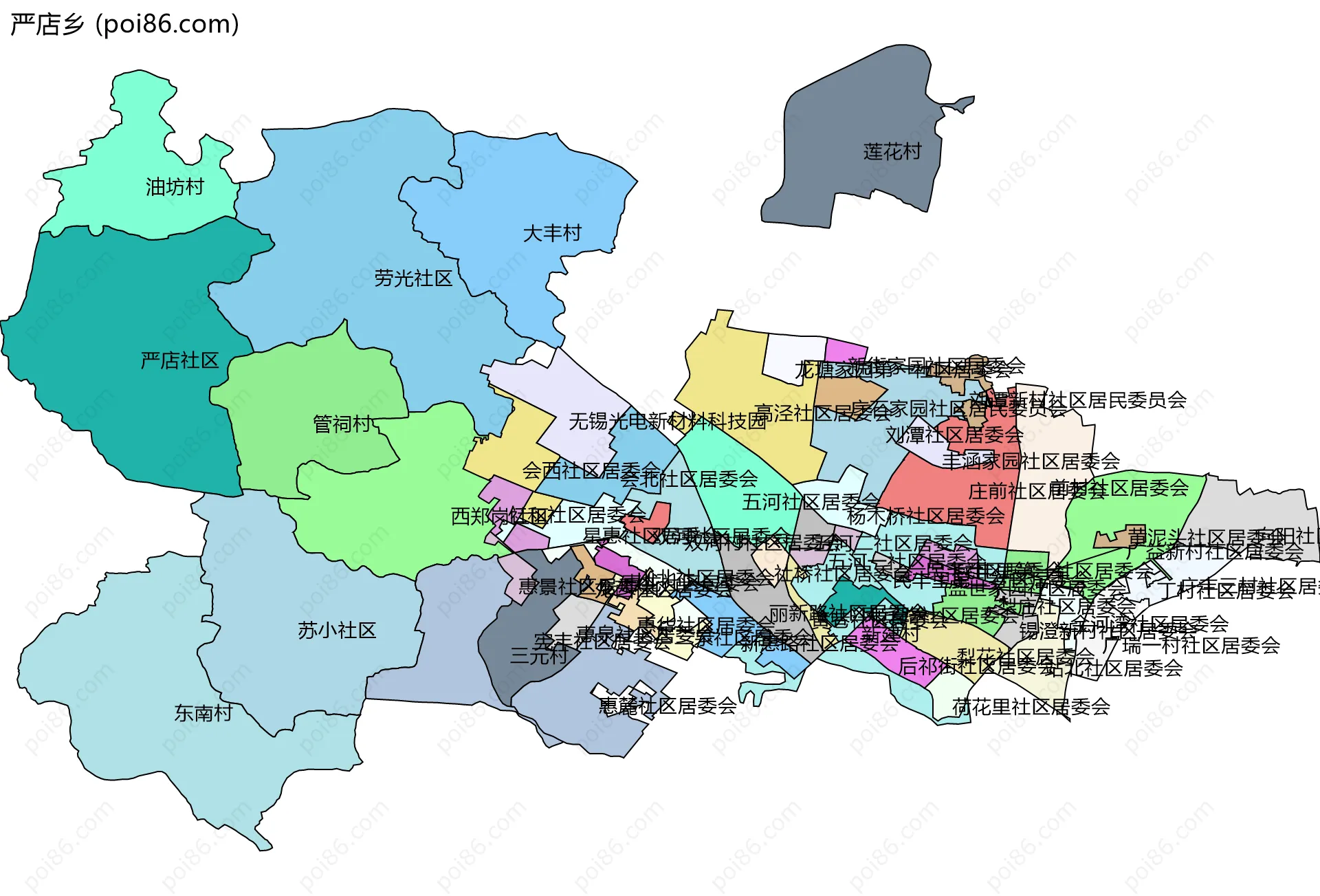 严店乡边界地图(五级行政区划)