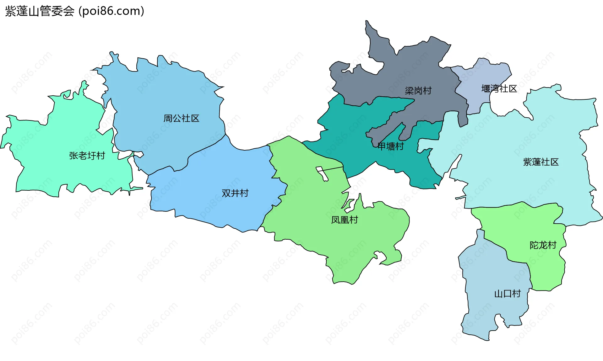 紫蓬山管委会边界地图(五级行政区划)