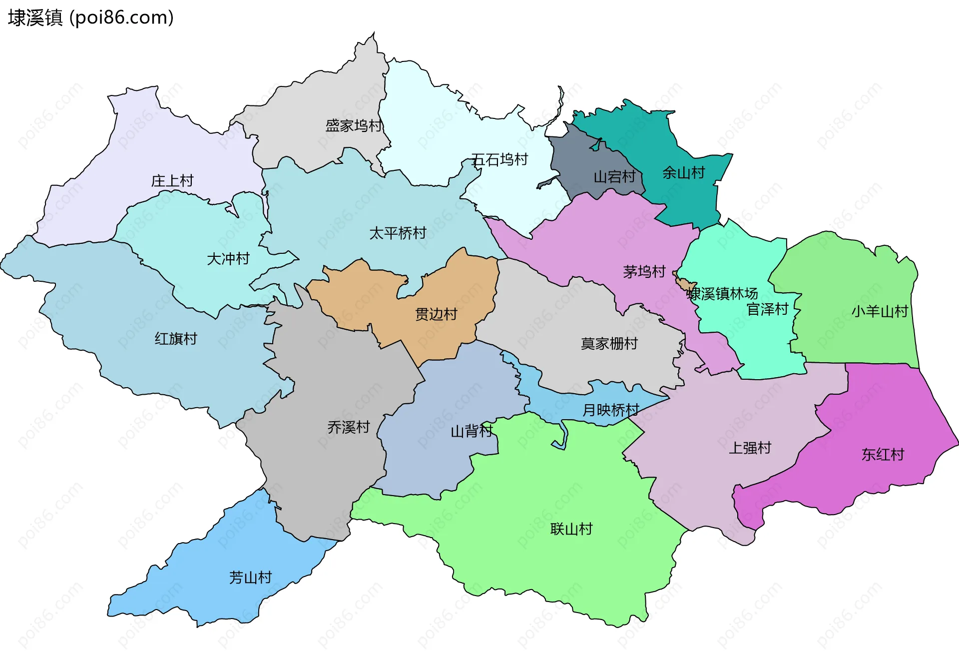 埭溪镇边界地图(五级行政区划)