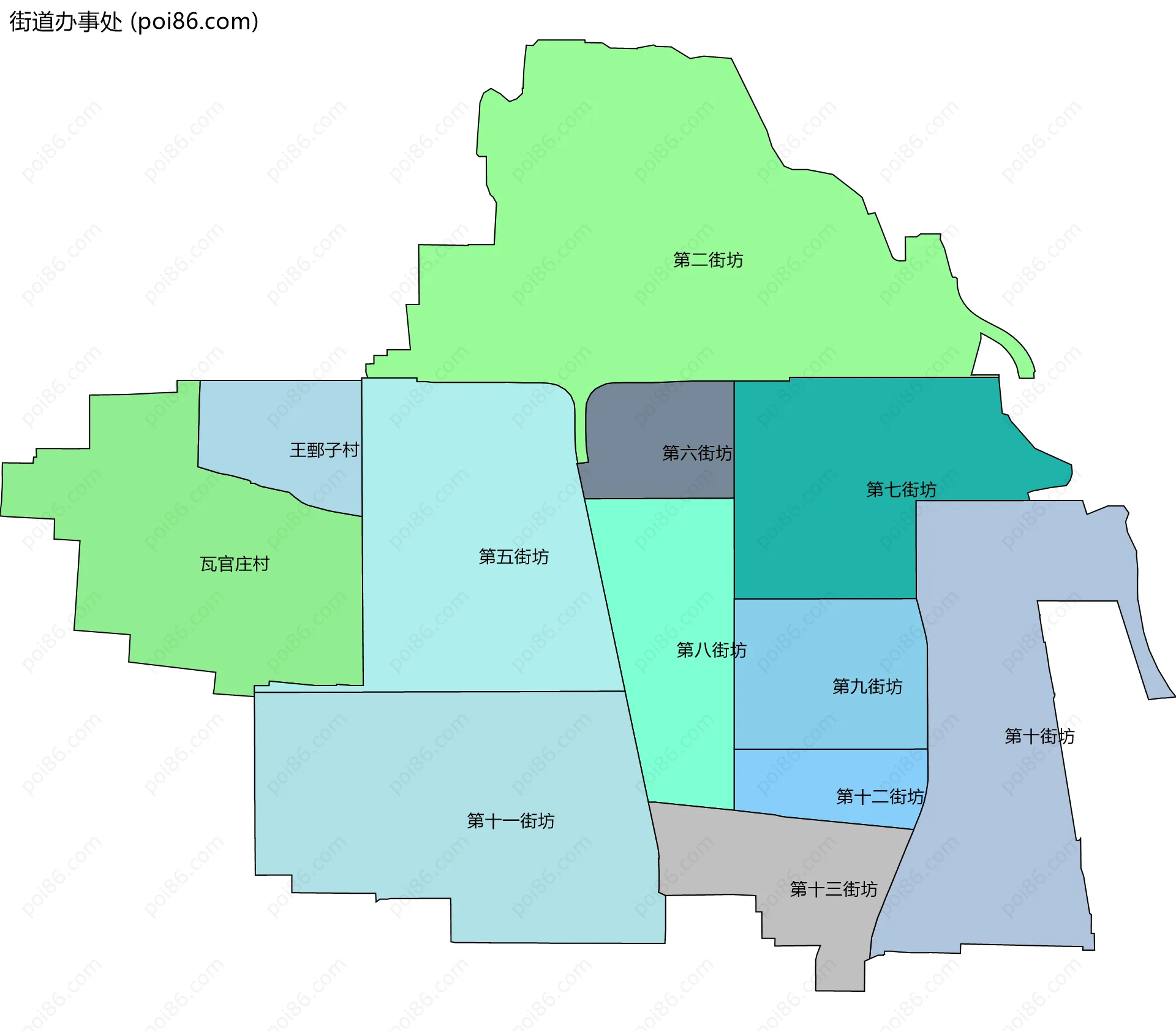 街道办事处边界地图(五级行政区划)