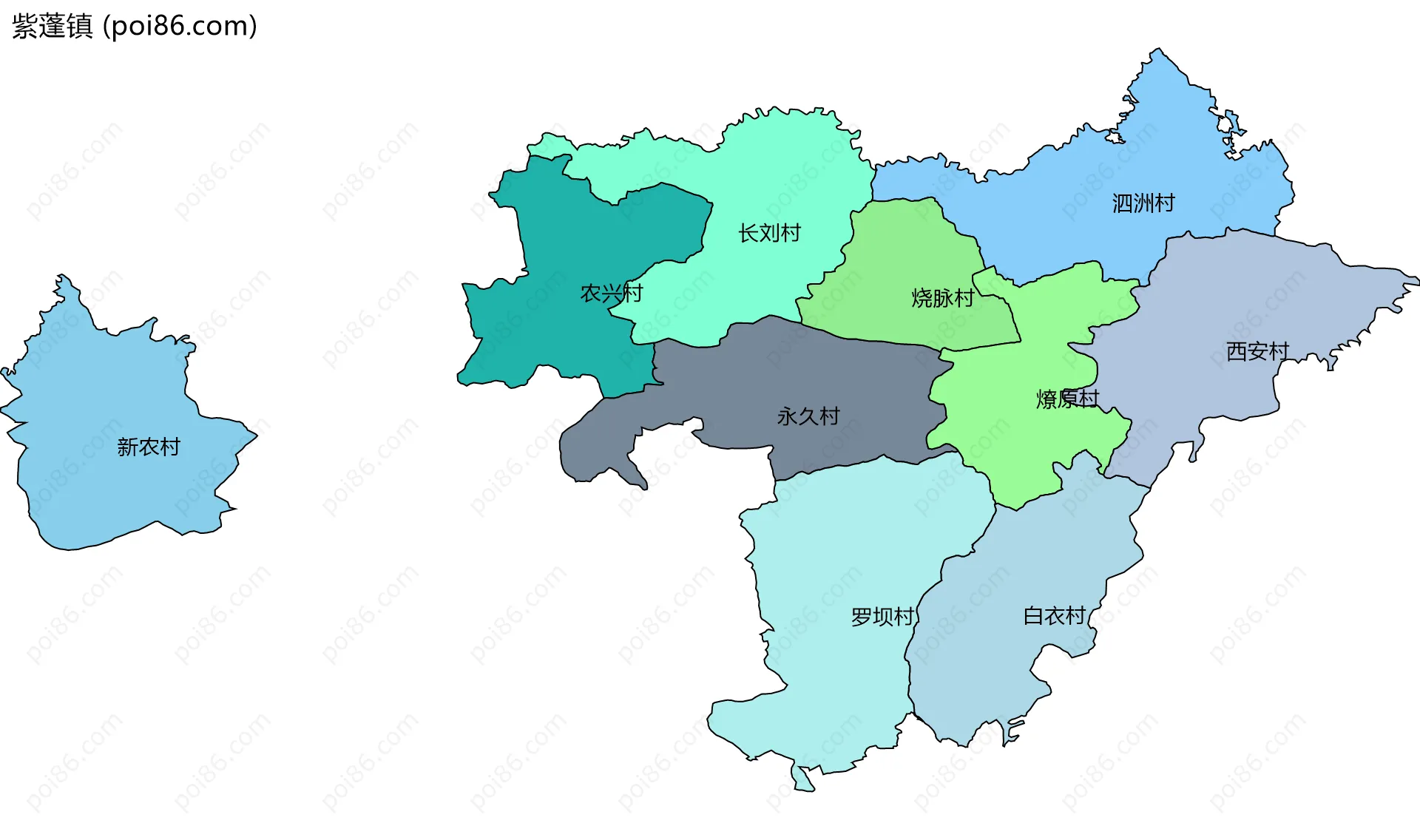 紫蓬镇边界地图(五级行政区划)