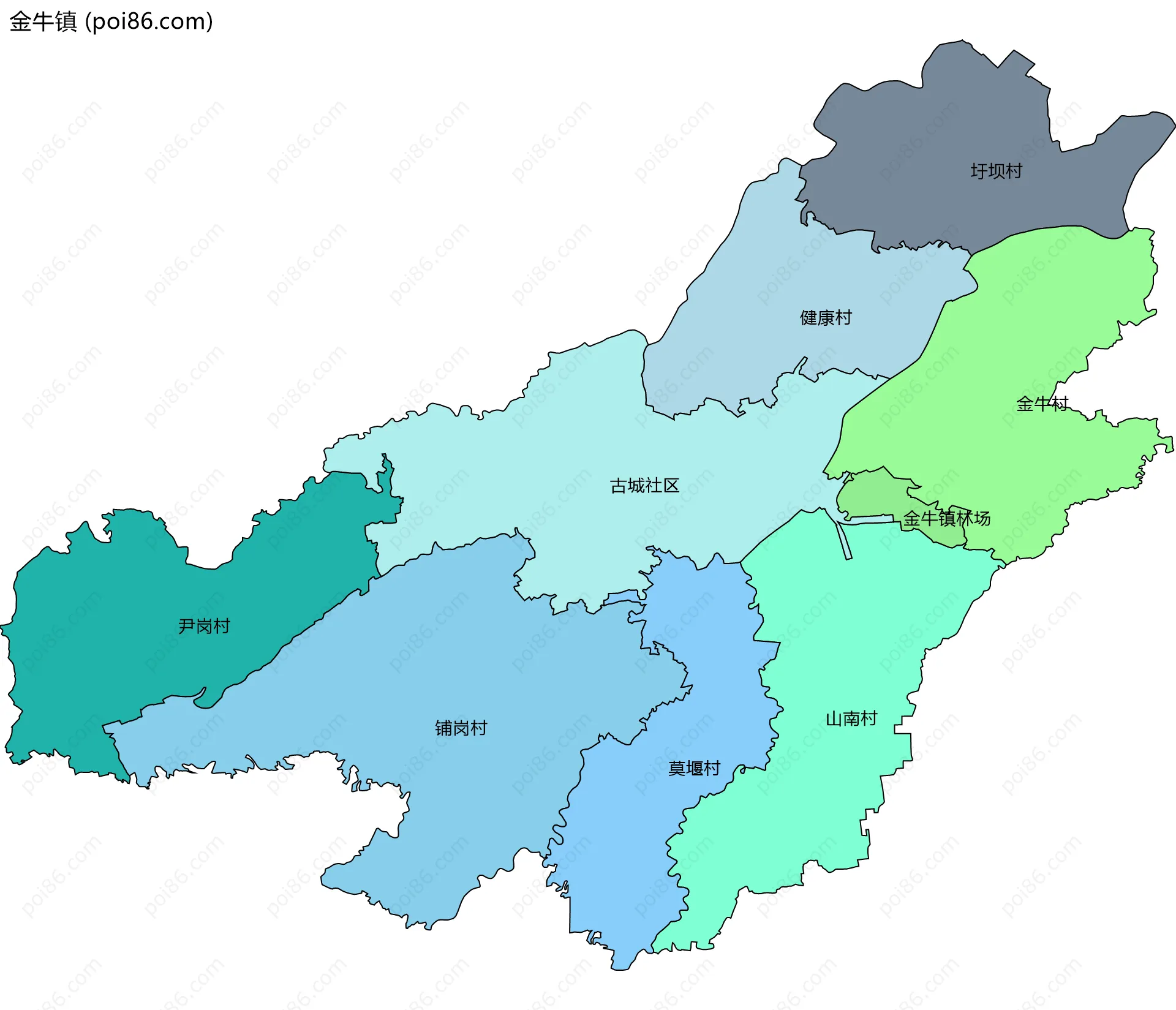 金牛镇边界地图(五级行政区划)