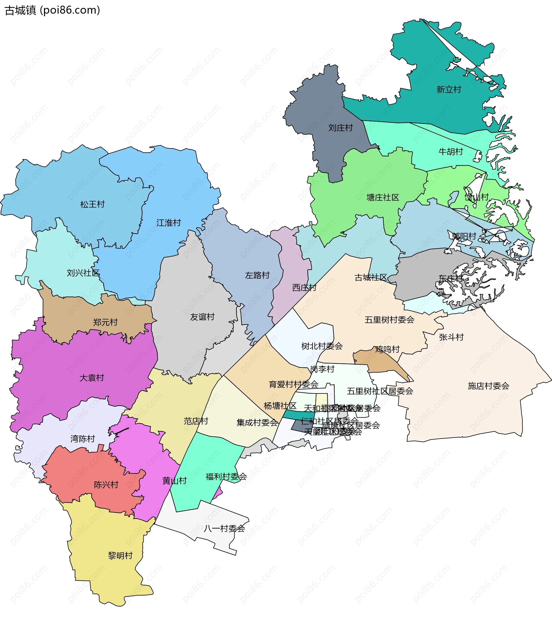 古城镇边界地图(五级行政区划)