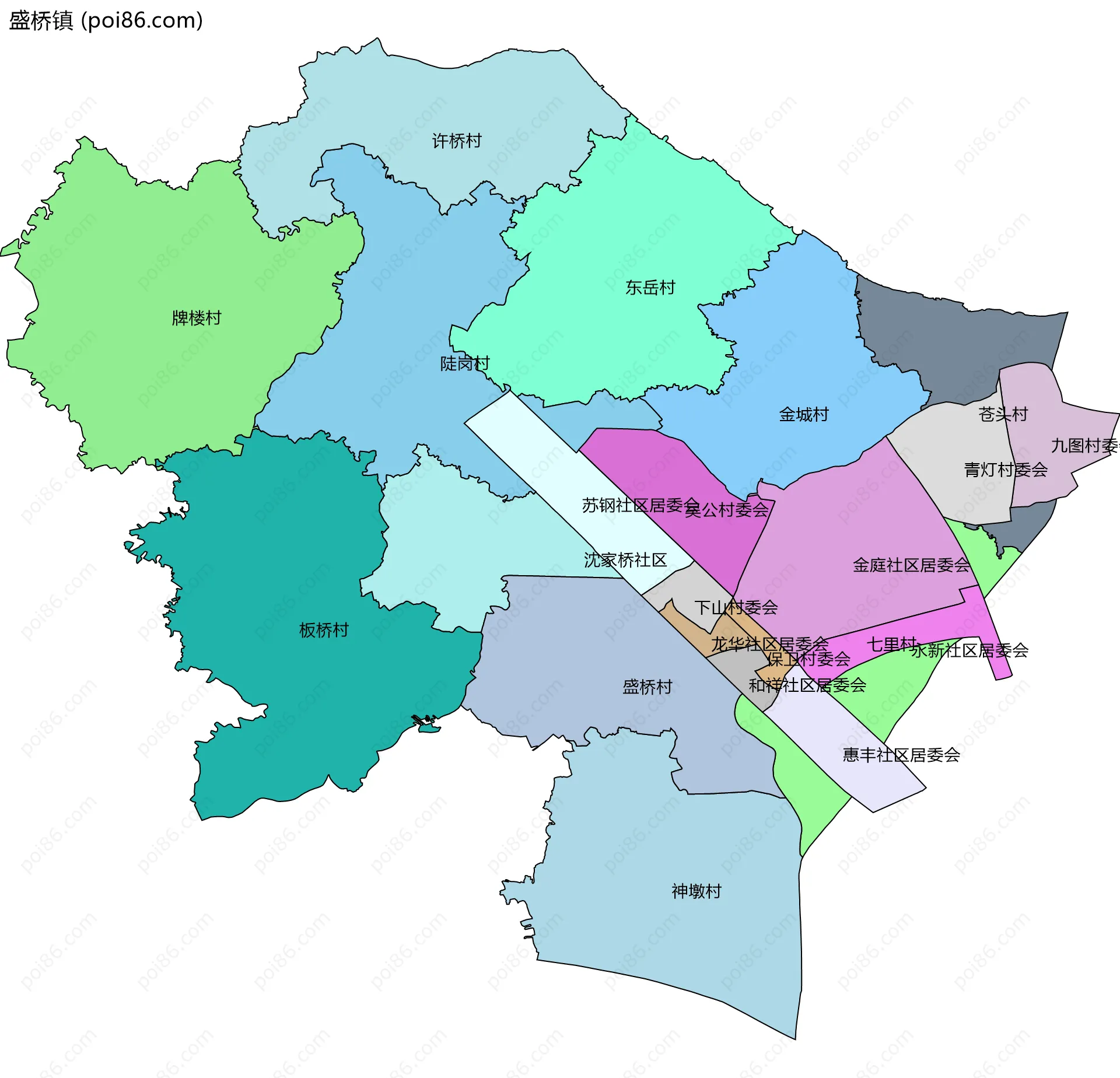盛桥镇边界地图(五级行政区划)