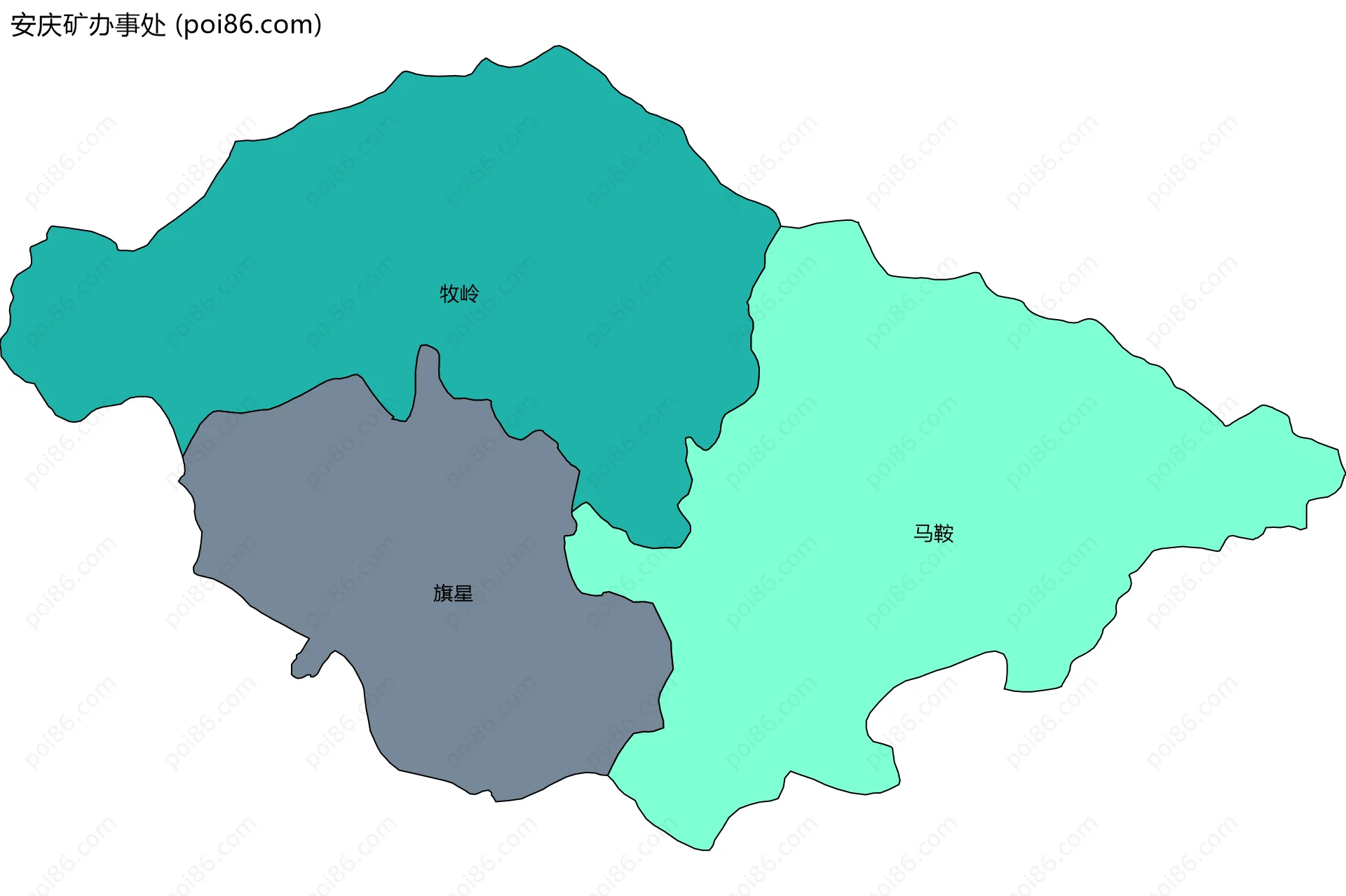安庆矿办事处边界地图(五级行政区划)