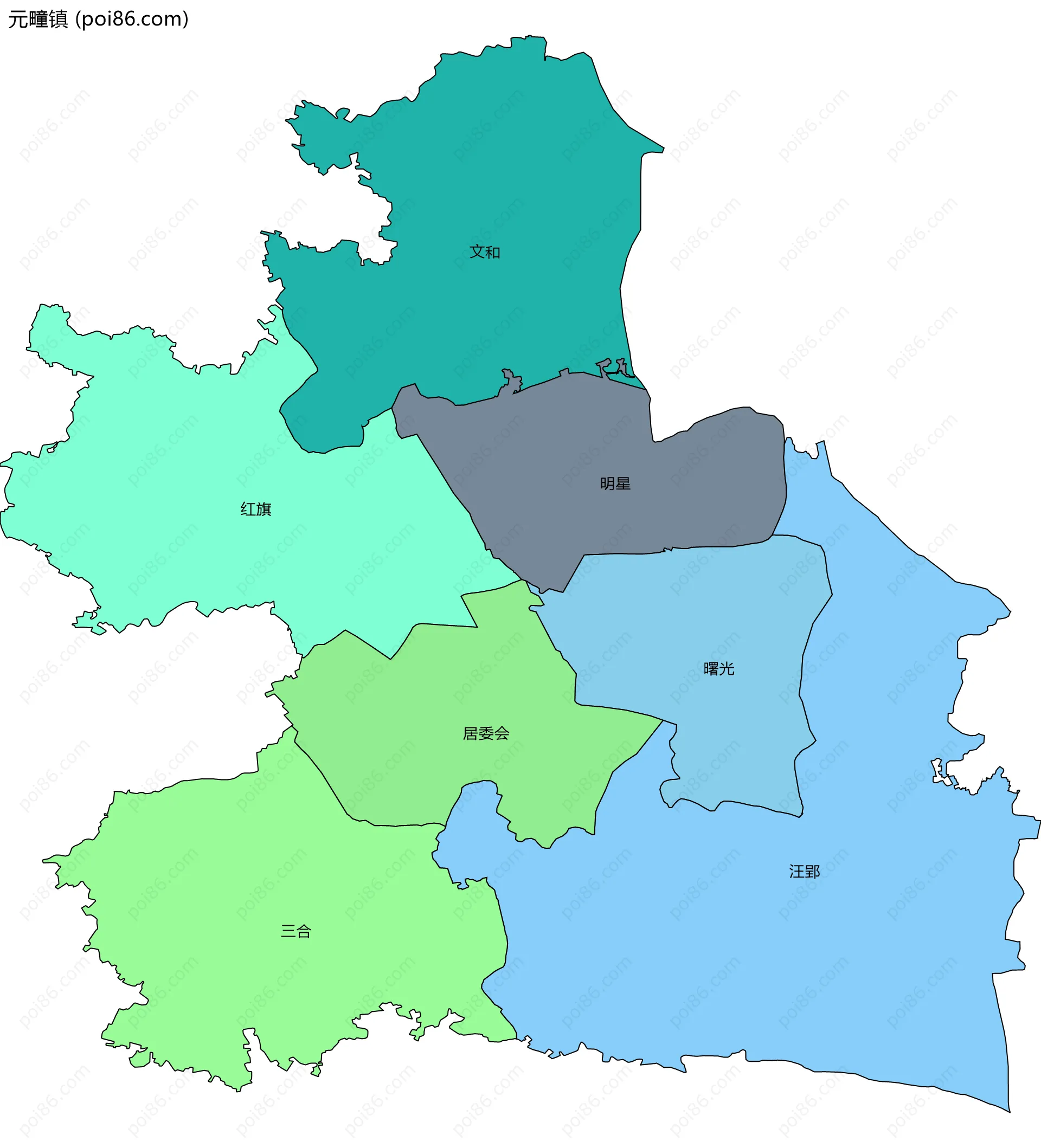 元疃镇边界地图(五级行政区划)