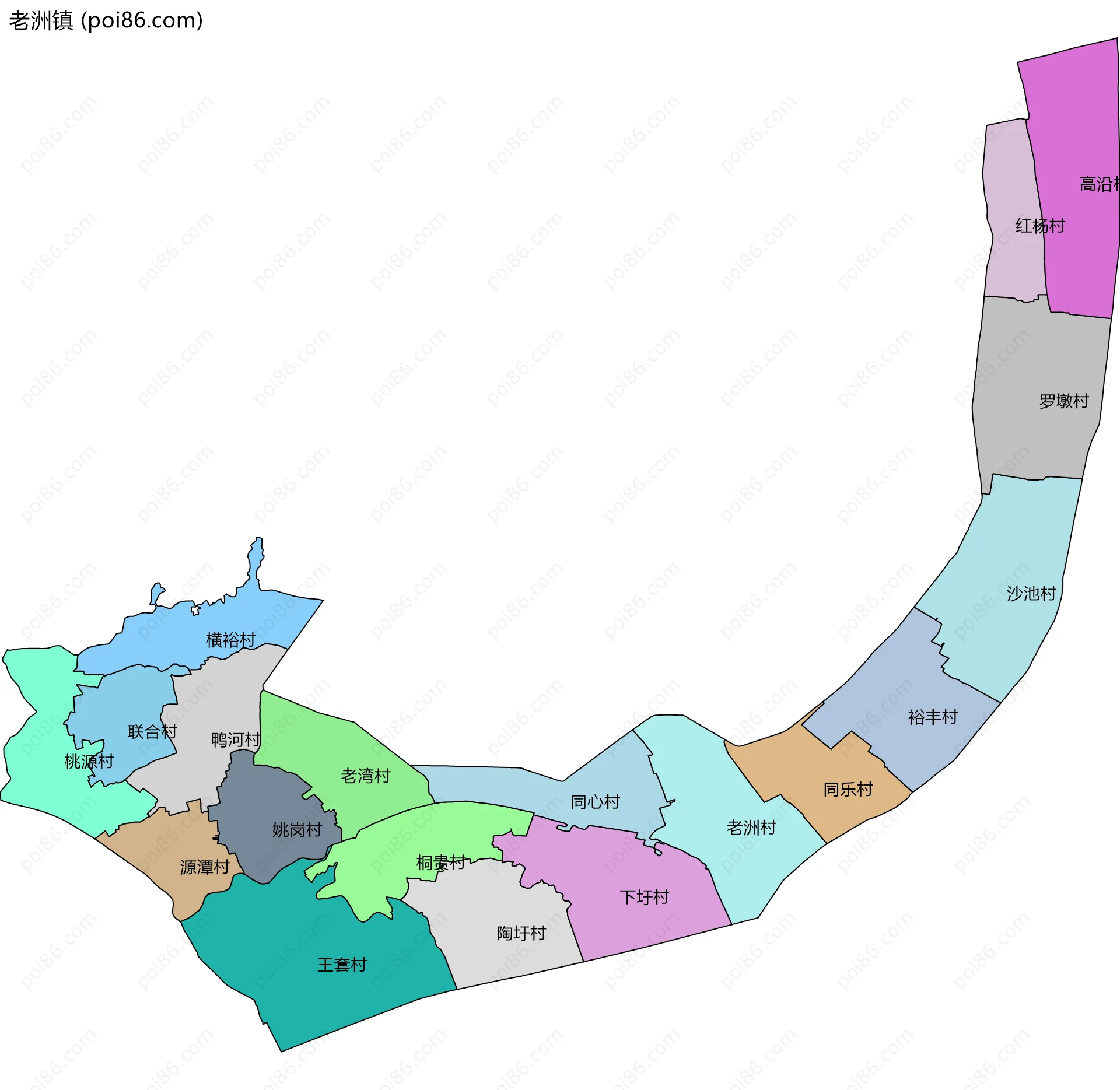 老洲镇边界地图(五级行政区划)