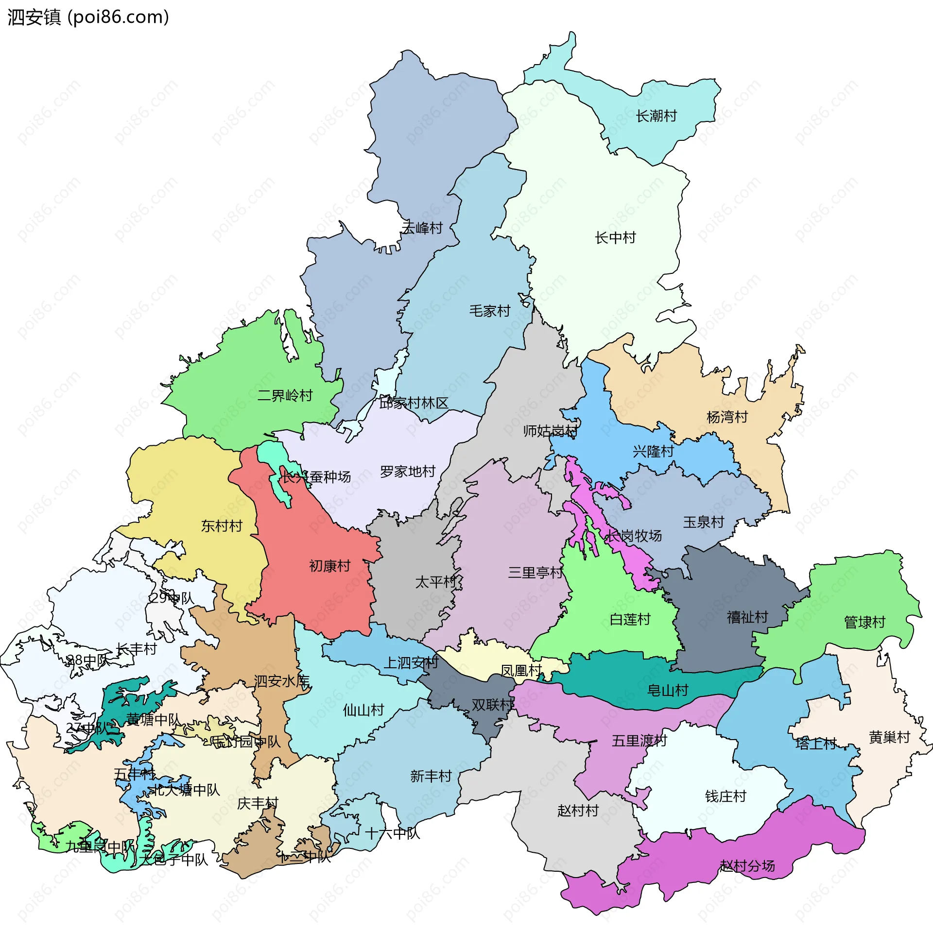 泗安镇边界地图(五级行政区划)