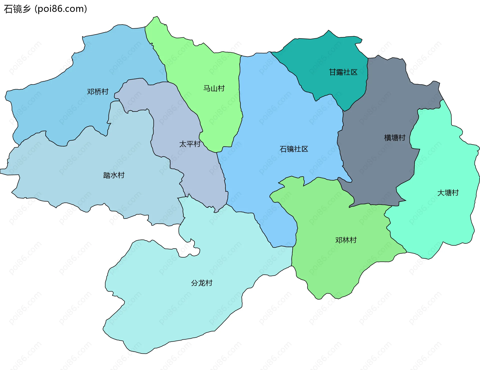 石镜乡边界地图(五级行政区划)