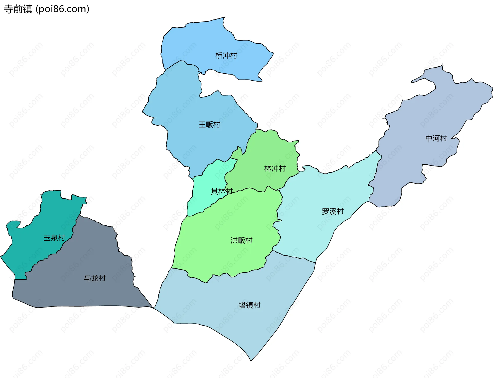 寺前镇边界地图(五级行政区划)