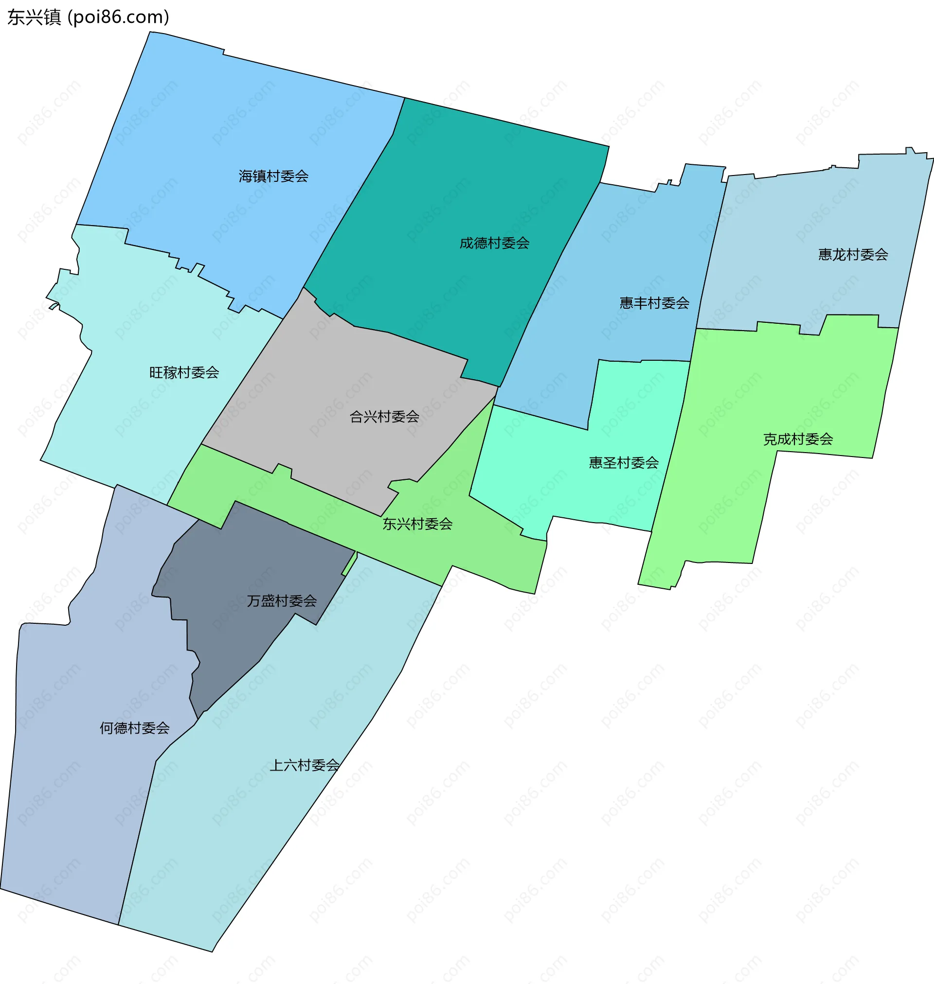 东兴镇边界地图(五级行政区划)
