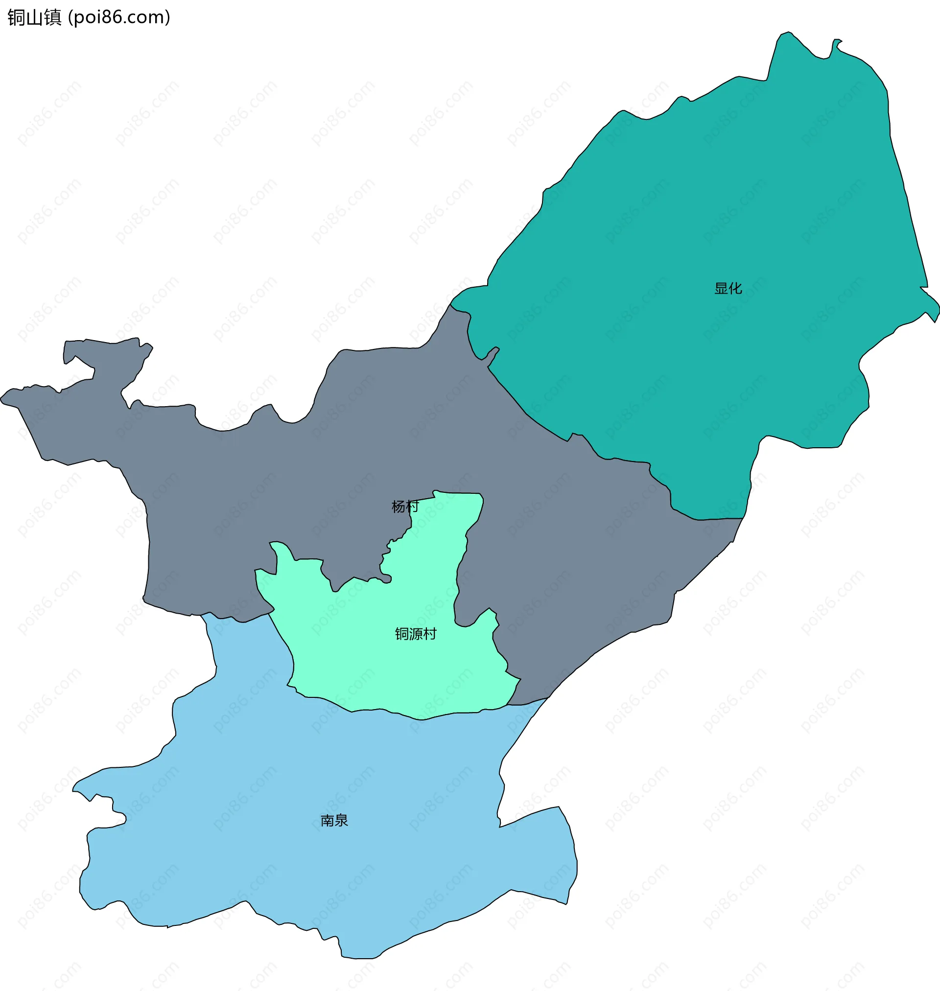 铜山镇边界地图(五级行政区划)