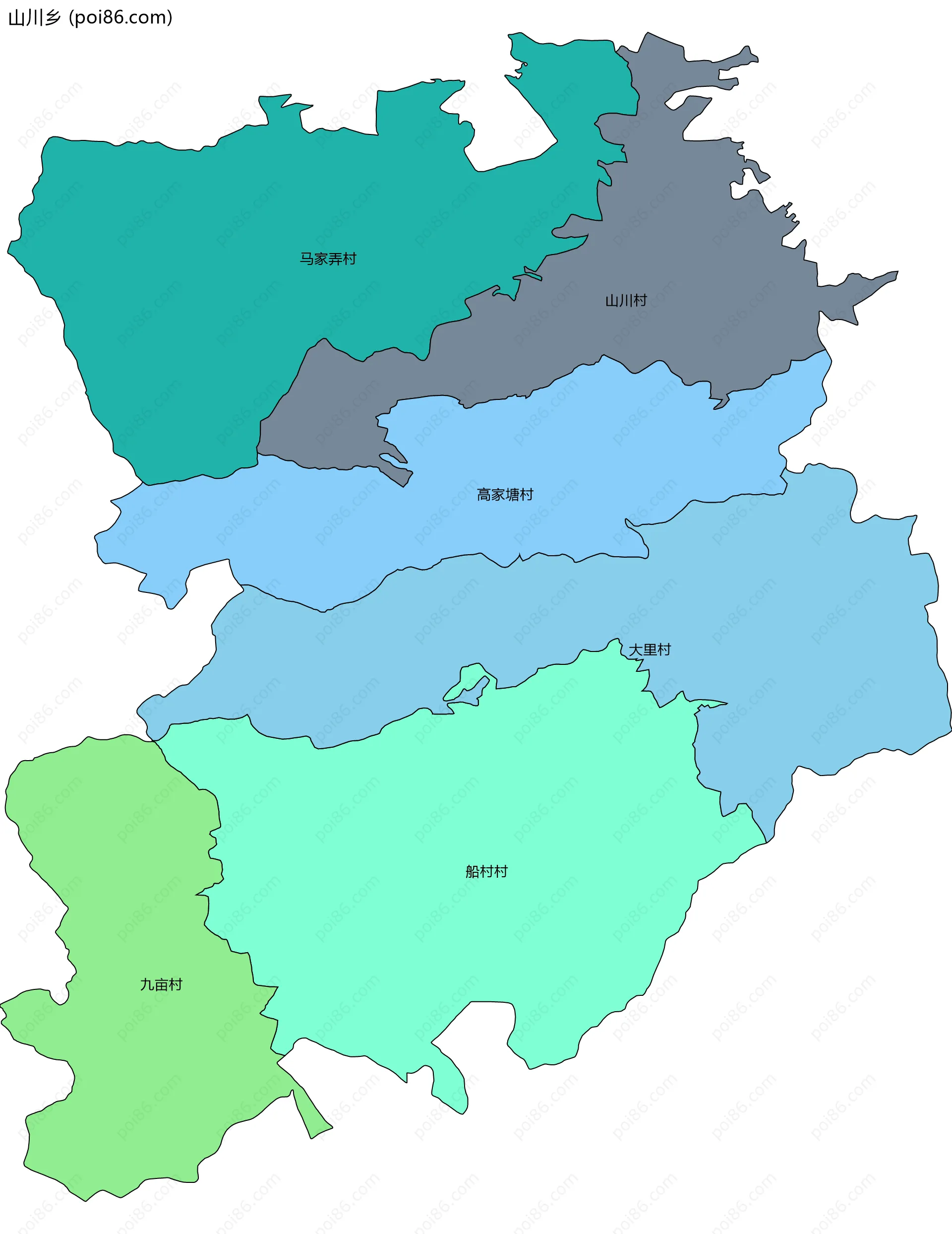 山川乡边界地图(五级行政区划)