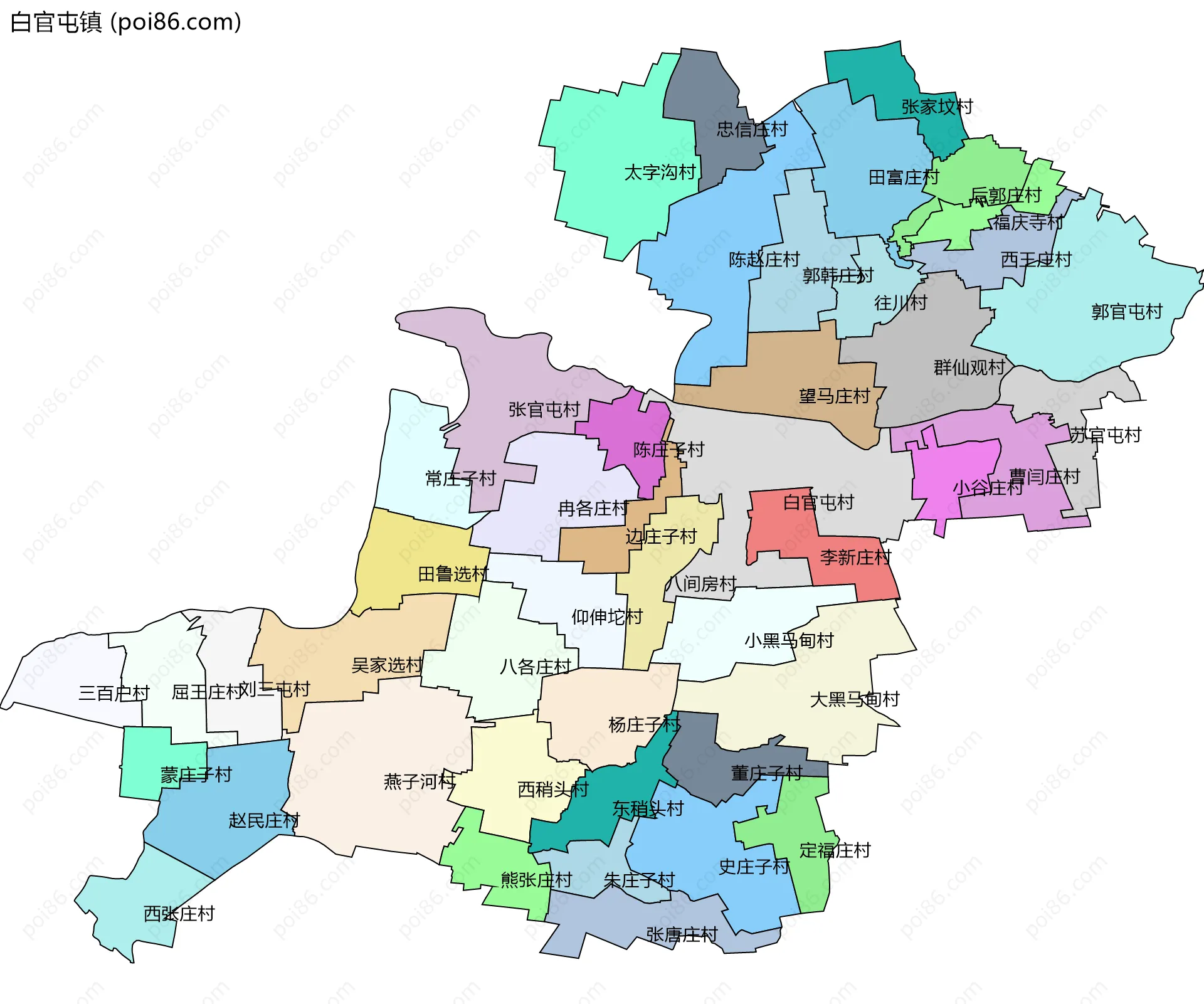 白官屯镇边界地图(五级行政区划)