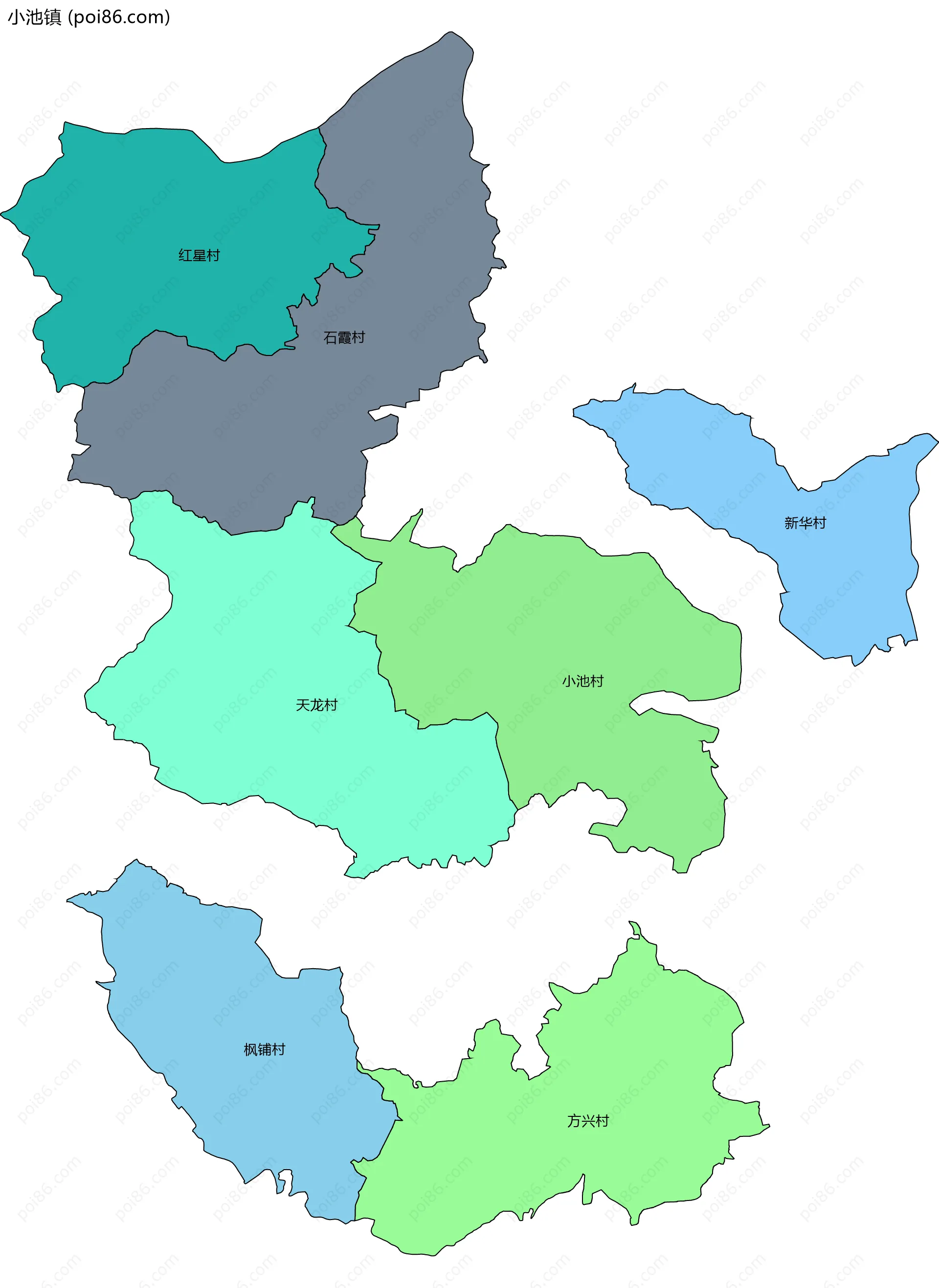 小池镇边界地图(五级行政区划)