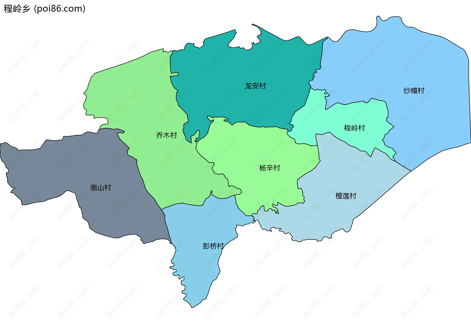 程岭乡边界地图(五级行政区划)