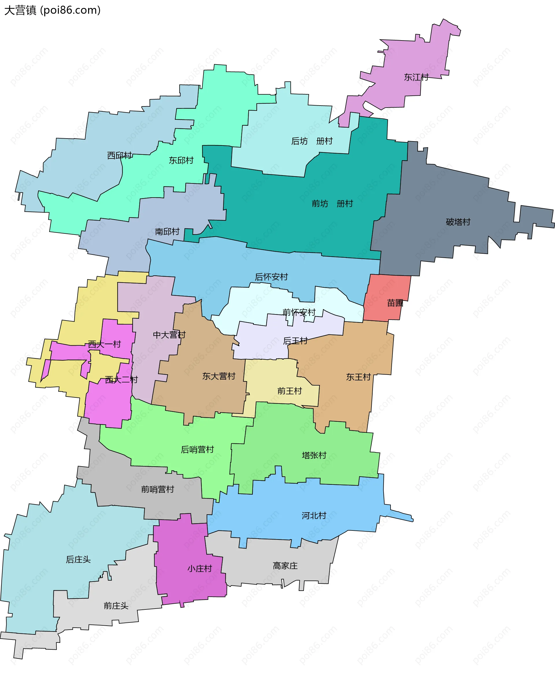 大营镇边界地图(五级行政区划)