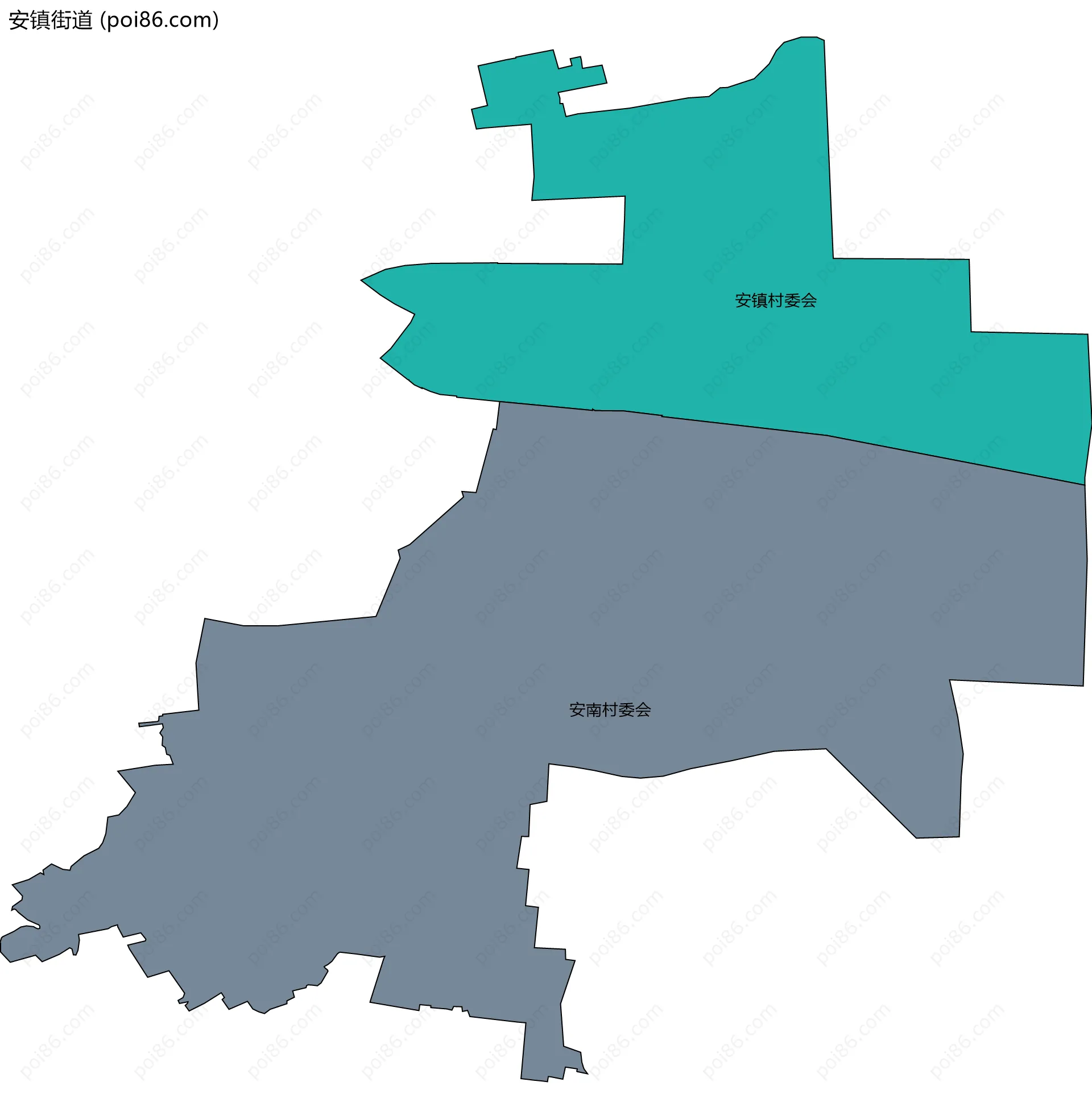 安镇街道边界地图(五级行政区划)