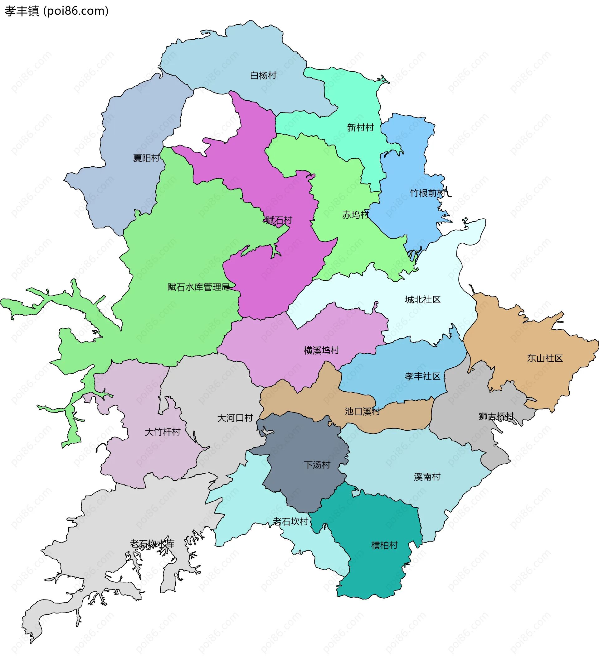 孝丰镇边界地图(五级行政区划)