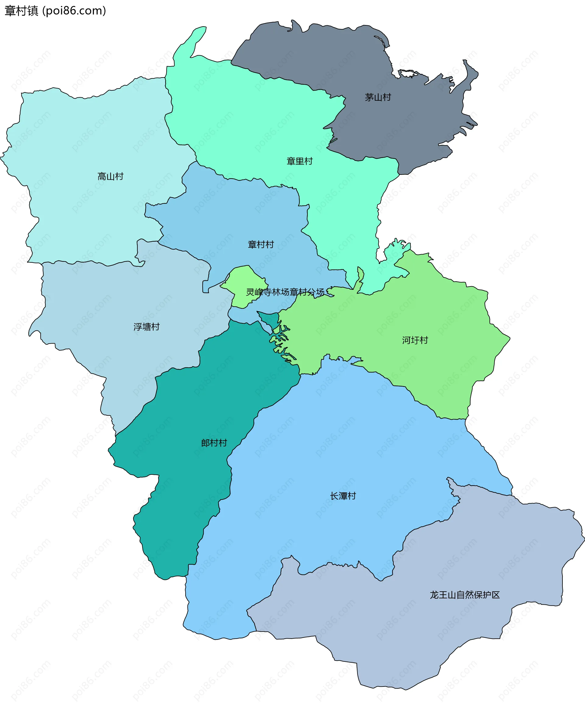 章村镇边界地图(五级行政区划)