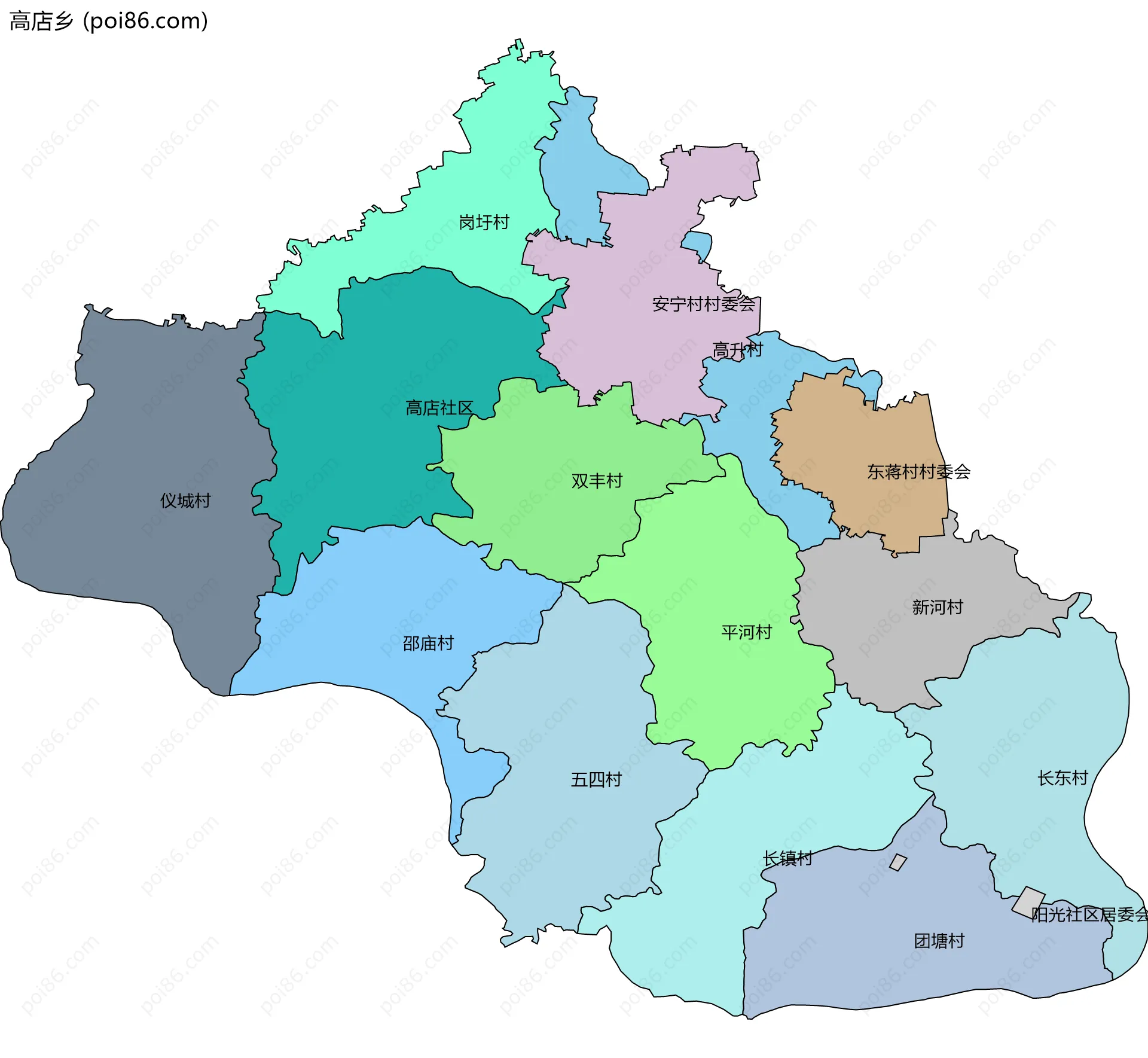 高店乡边界地图(五级行政区划)