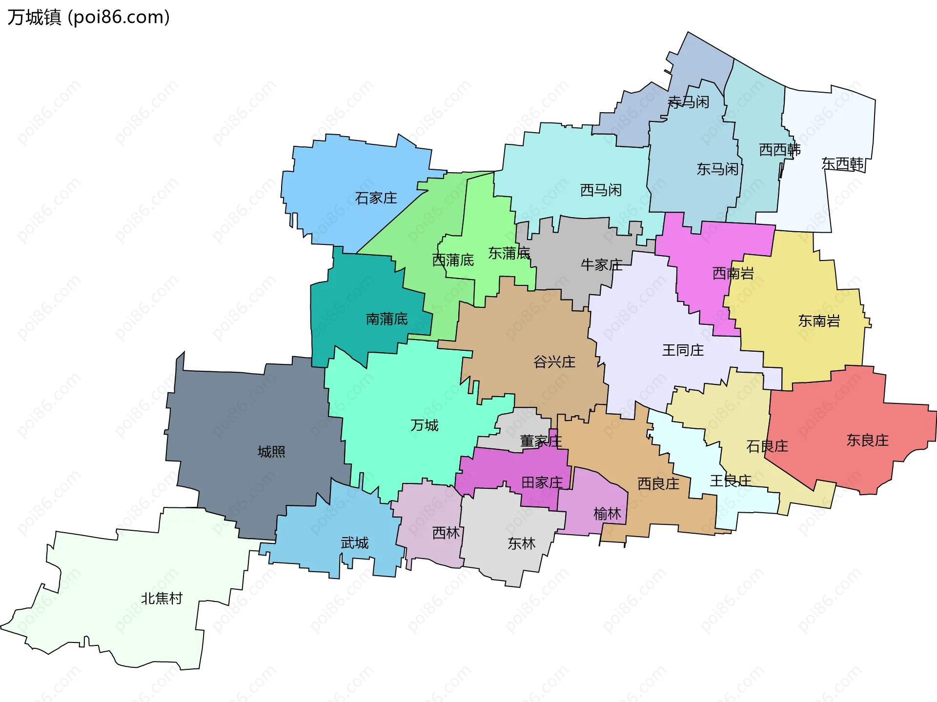 万城镇边界地图(五级行政区划)