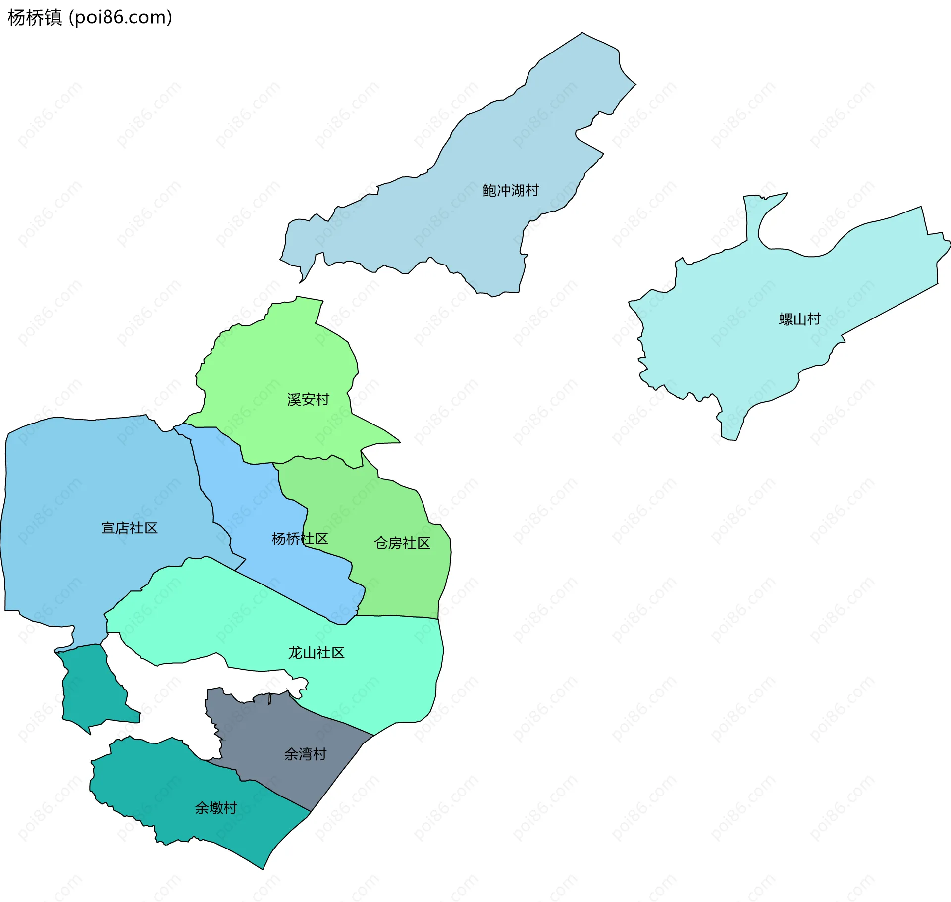 杨桥镇边界地图(五级行政区划)